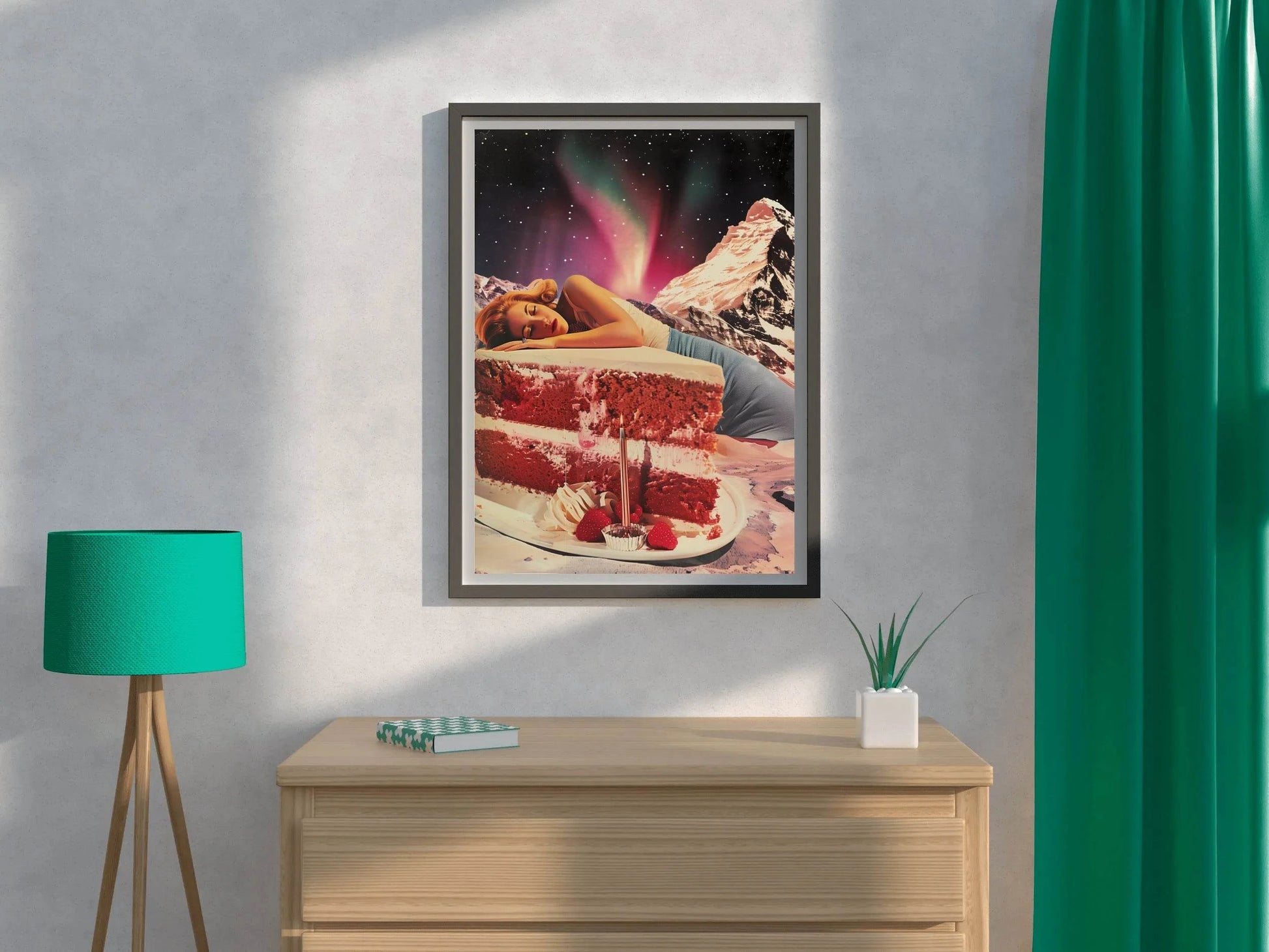 Sleeping Girl on The Cake With Space Background Wall Art - beink online art store