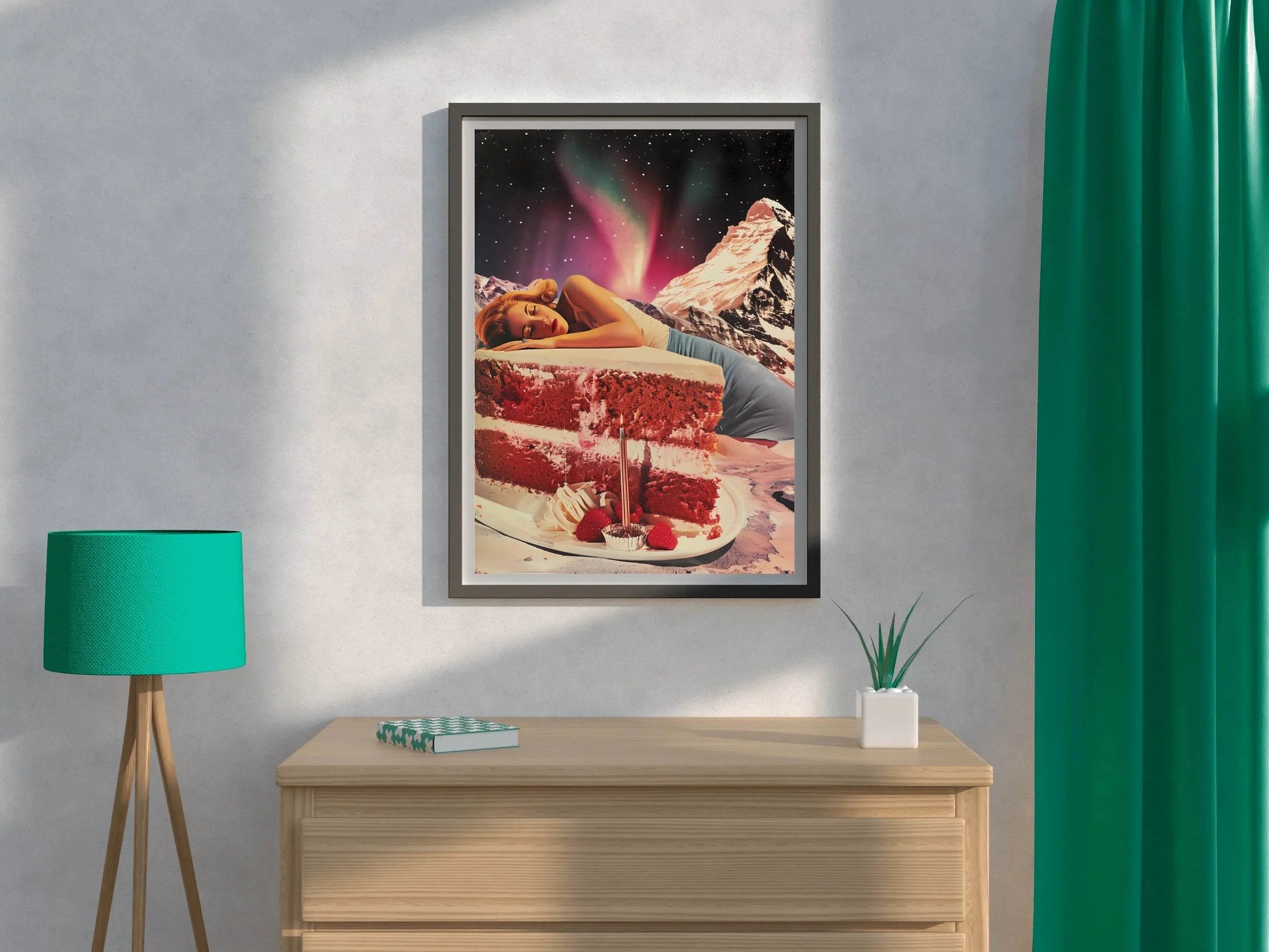 Sleeping Girl on The Cake With Space Background Wall Art - beink online art store