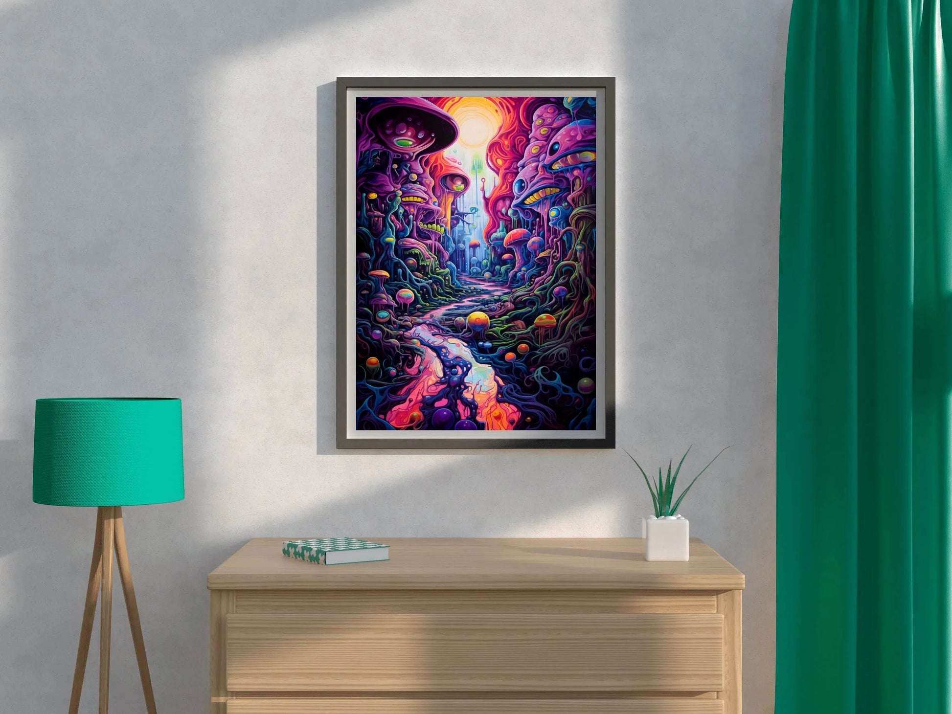 Colorful Fantasy Forest With Mushrooms Wall Art - beink online art store