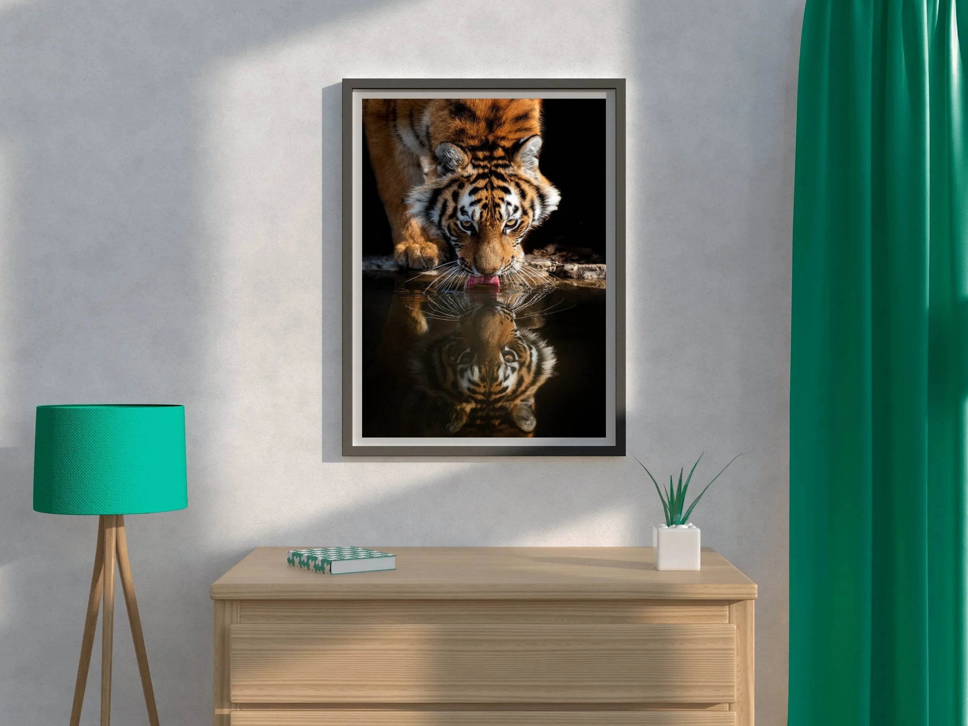 Bengal Tiger Drinking Water Animal Wall Art - beink online art store