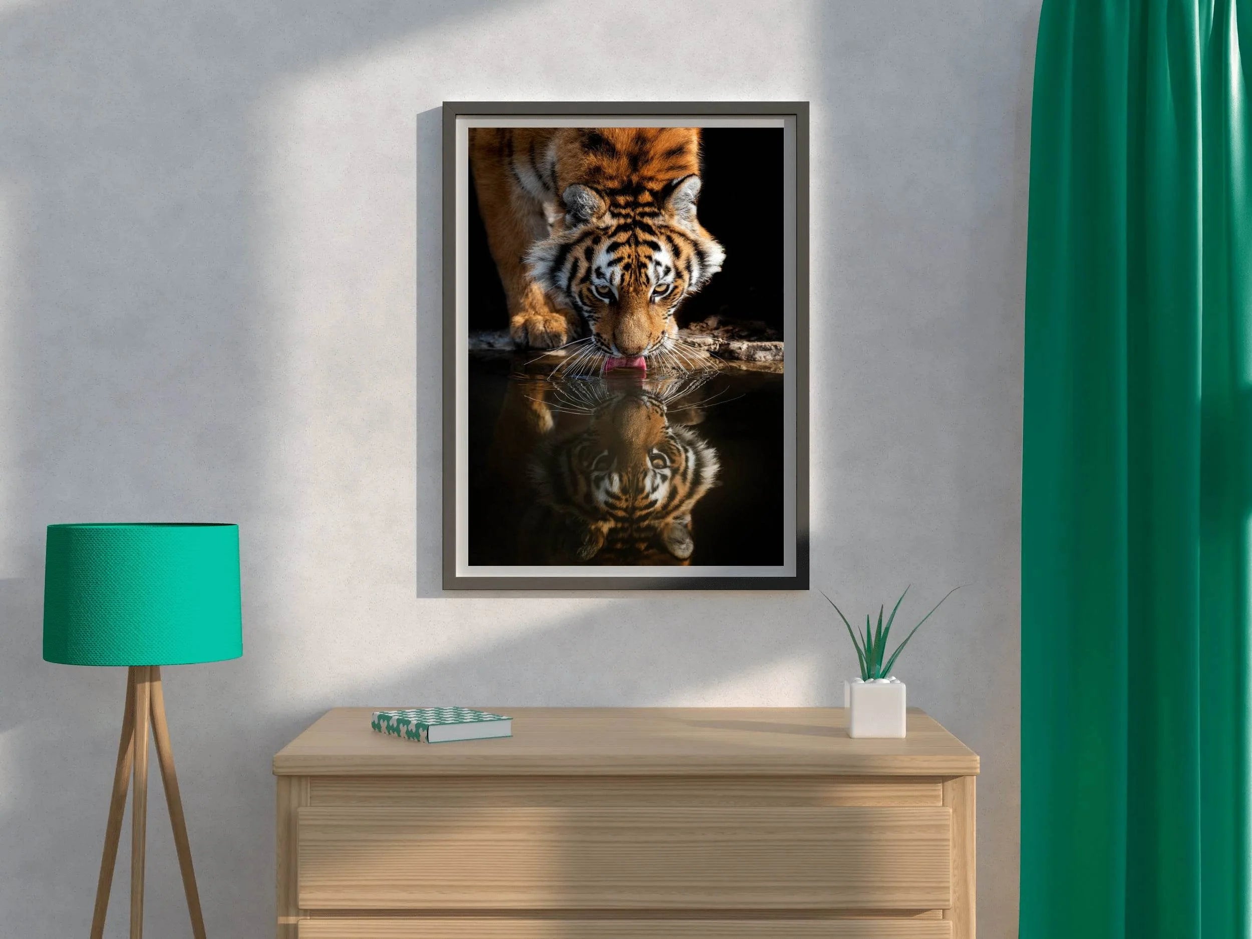 Bengal Tiger Drinking Water Animal Wall Art - beink online art store