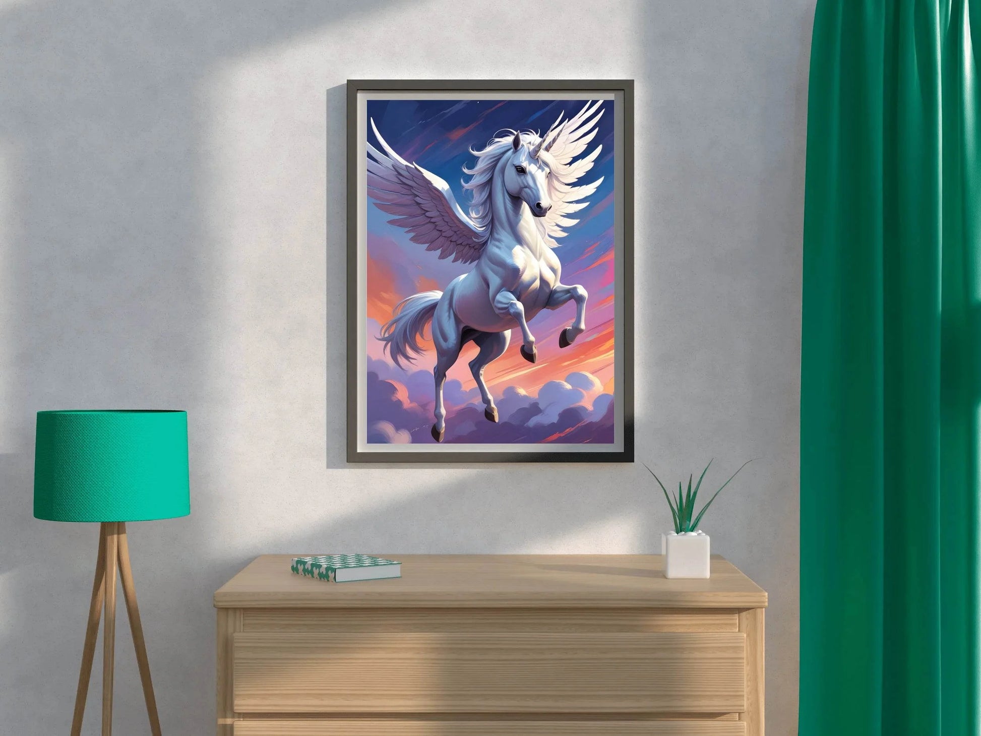 Painting of White Flying Unicorn Wall Art - beink online art store