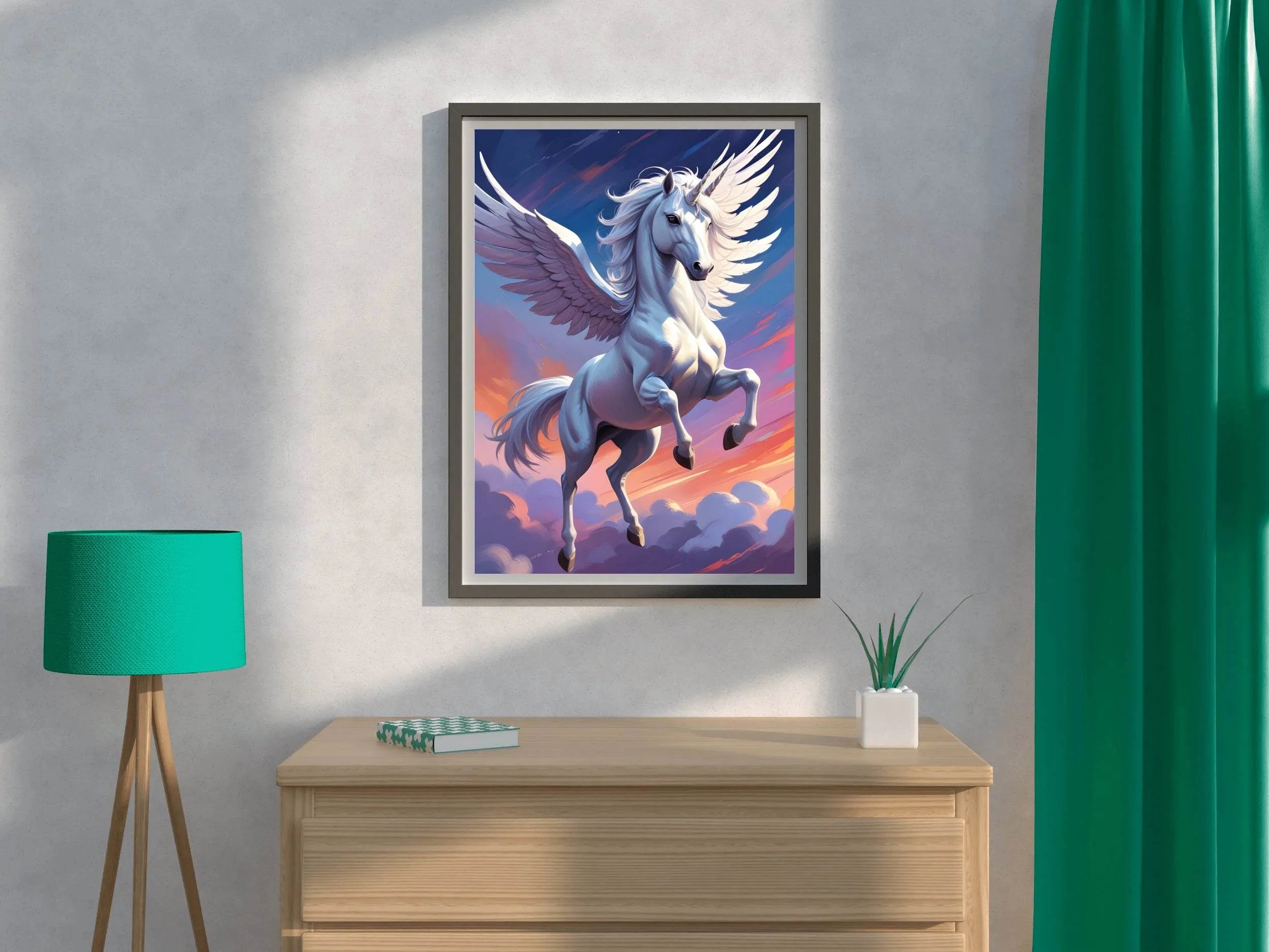 Painting of White Flying Unicorn Wall Art - beink online art store