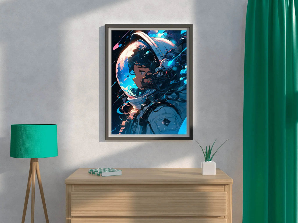 Anime Girl in Space Suit with Glowing Lights on Her Face Wall Art - beink online art store