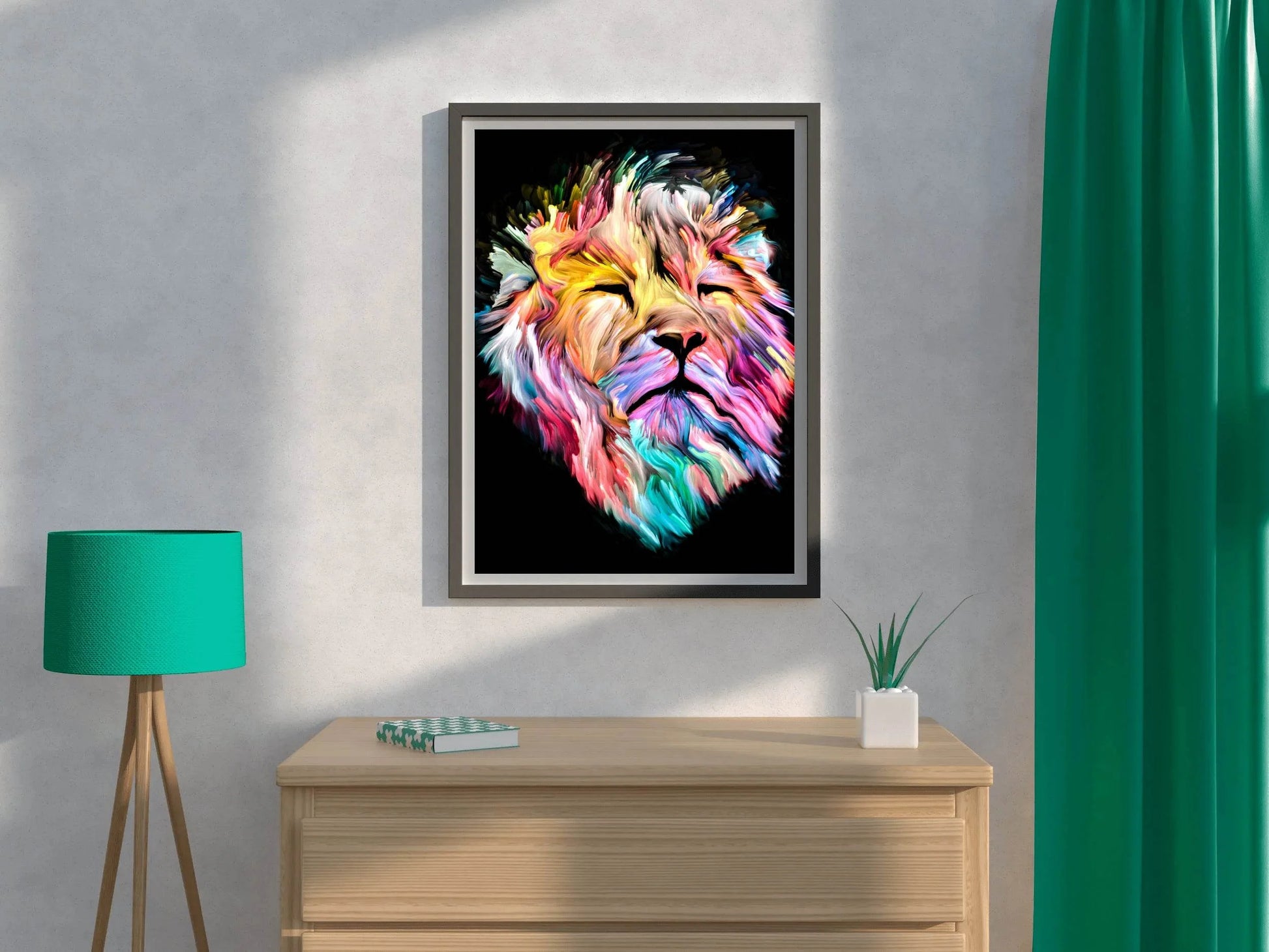 Multicolor Lion Face Illustration Wall Art - beink online art store