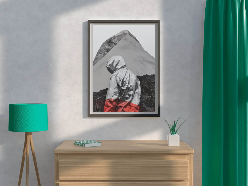Black And White Photo of A Man On The Side Of A Mountain Wall Art - beink online art store