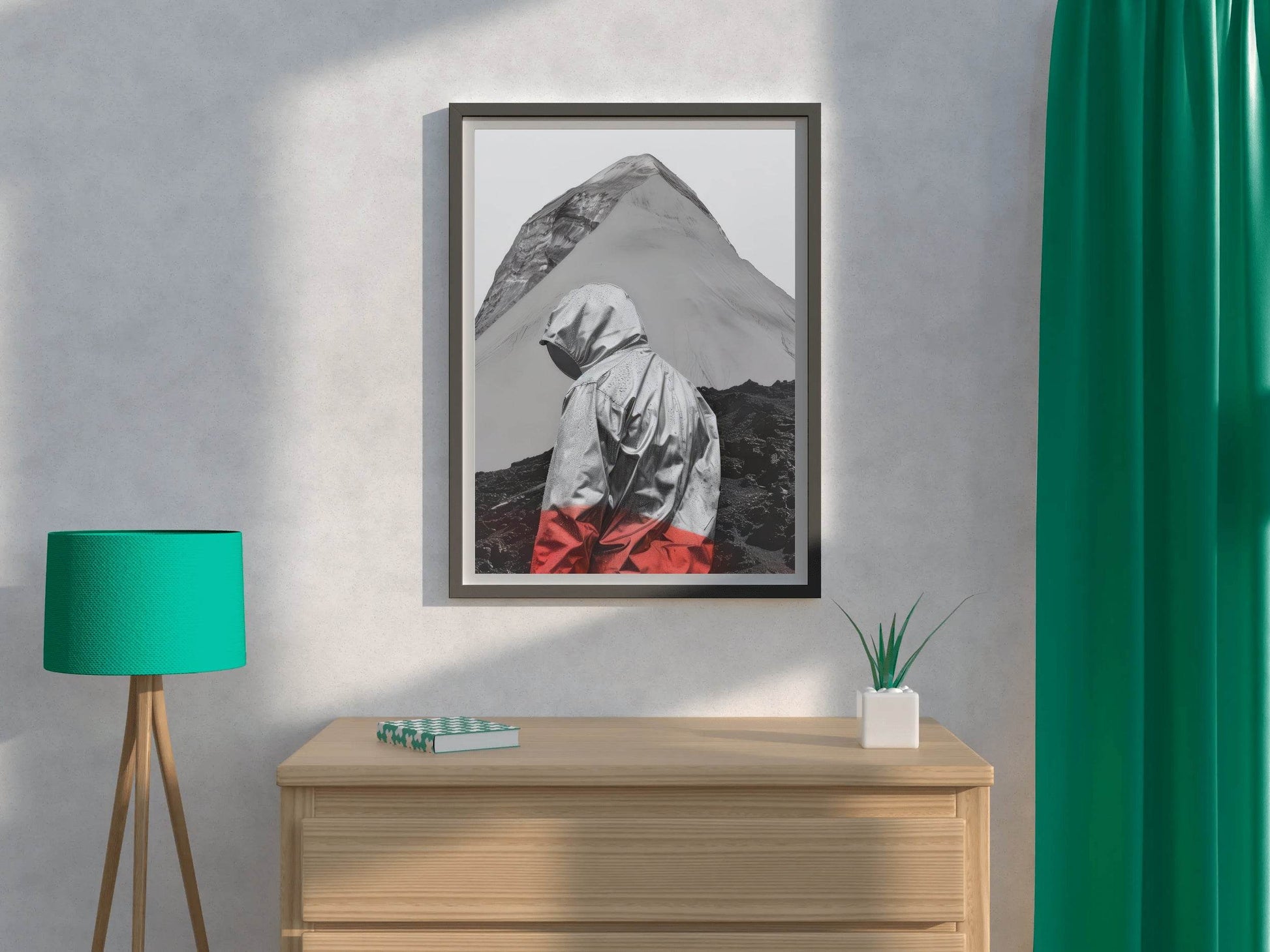 Black And White Photo of A Man On The Side Of A Mountain Wall Art - beink online art store