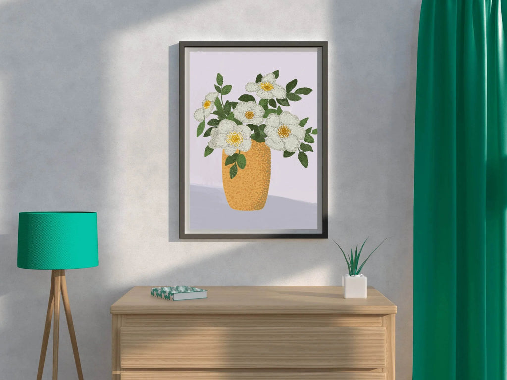 Painting A Vase With White Roses Wall Art - beink online art store