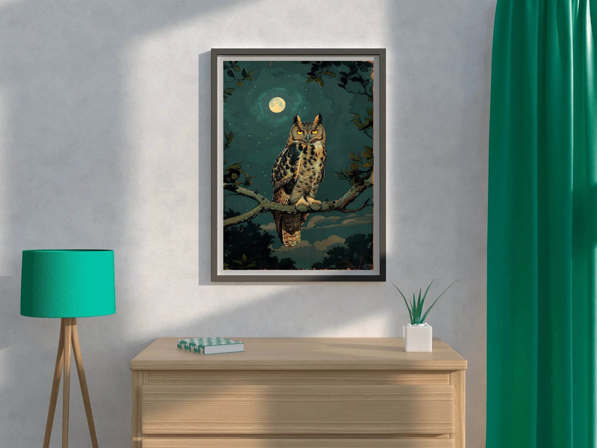 Illustration of an Owl on a Tree Branch - beink online art store