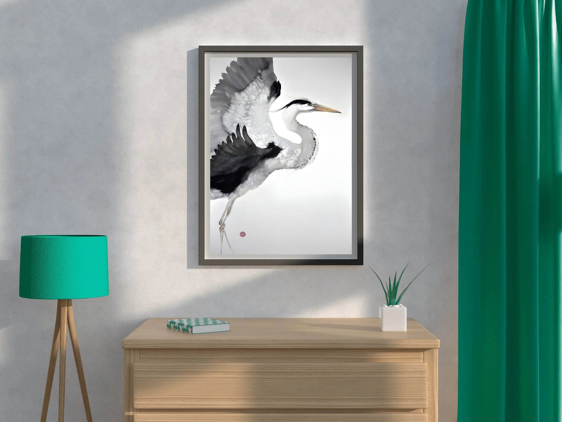 Watercolor Painting of Grey Heron Modern Art - beink online art store