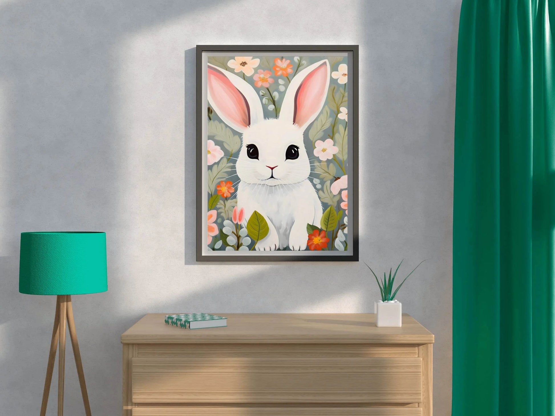 Cartoonish Painting of White Bunny - beink online art store