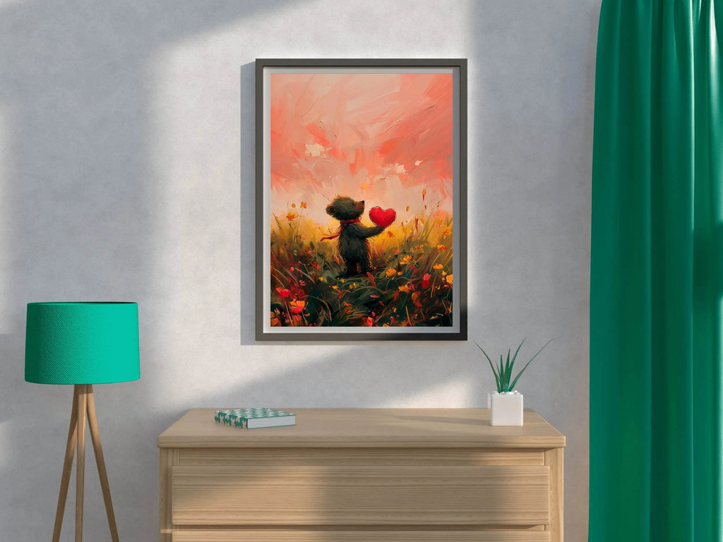 Painting of Bear Holding Red Heart - beink online art store