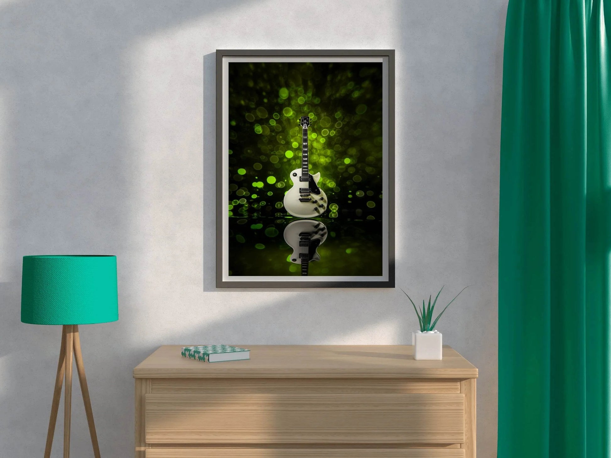 Electric Guitar With Green Background Wall Art - beink online art store