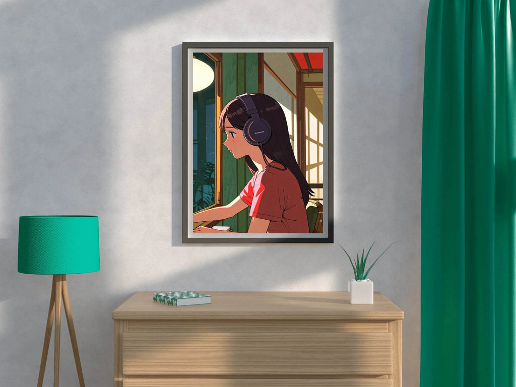 A Girl with Headphones on Anime Wall Art - beink online art store