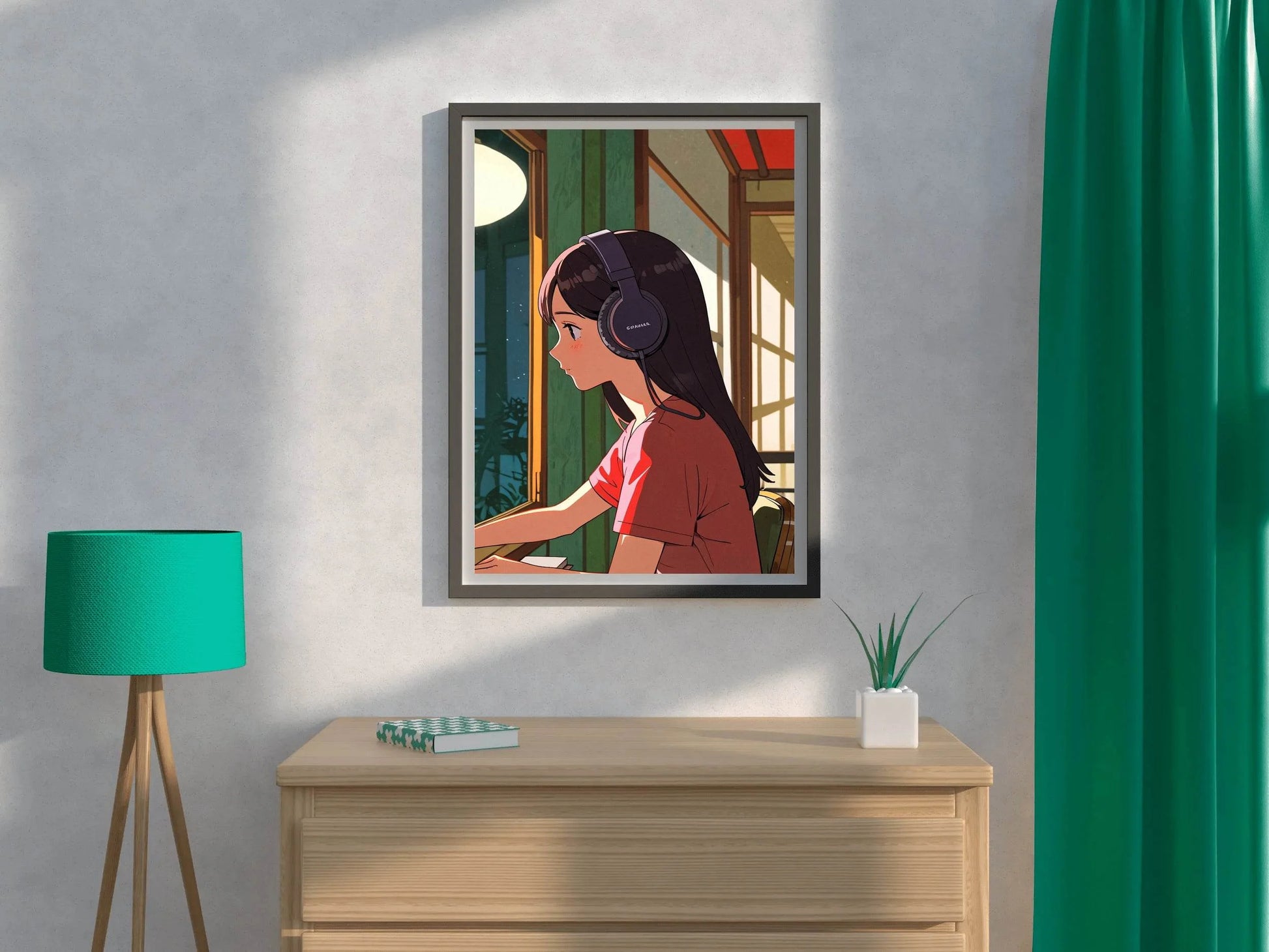 A Girl with Headphones on Anime Wall Art - beink online art store