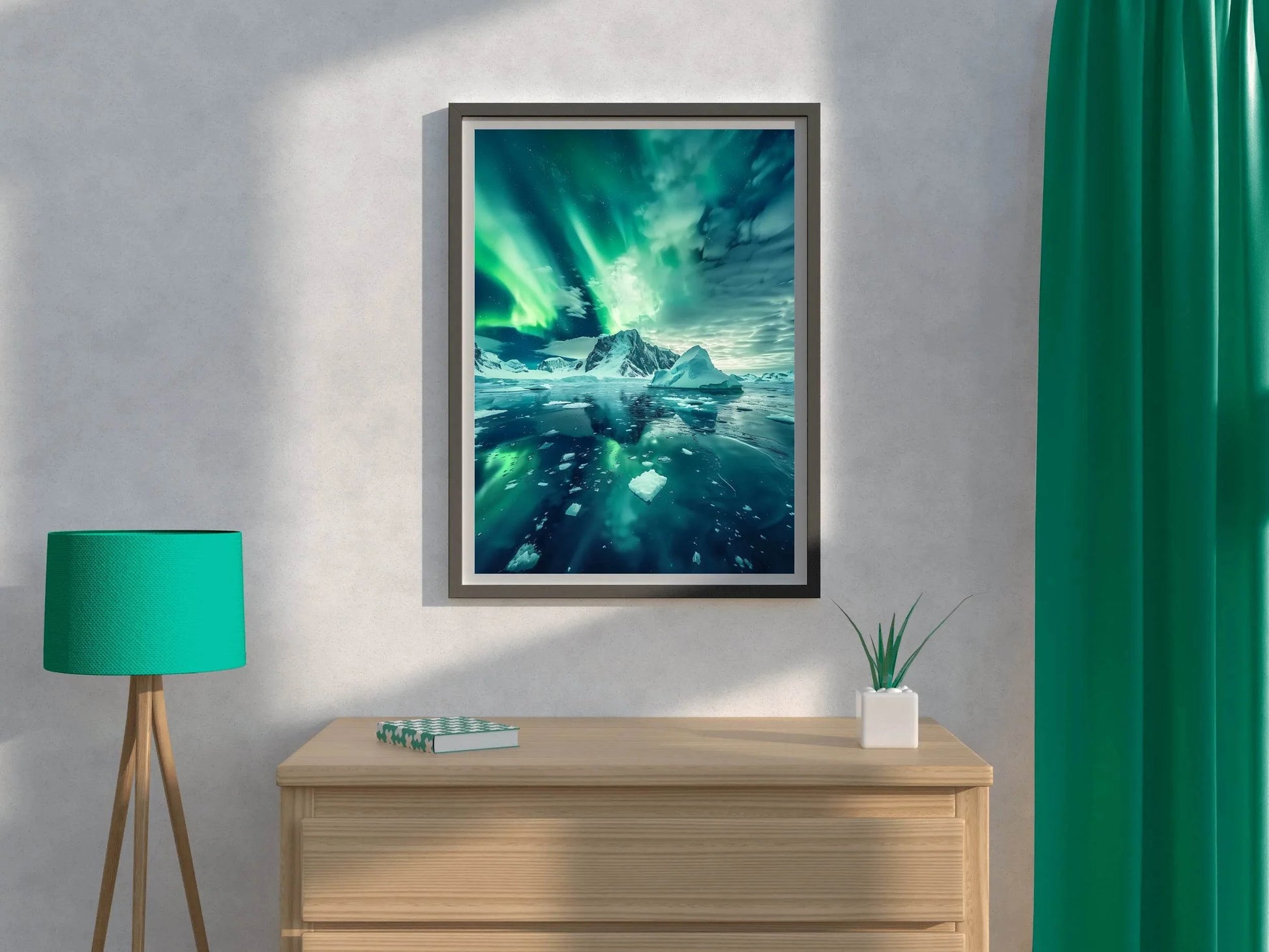 Aurora Australis Over Antarctic Icebergs Wall Art - beink online art store