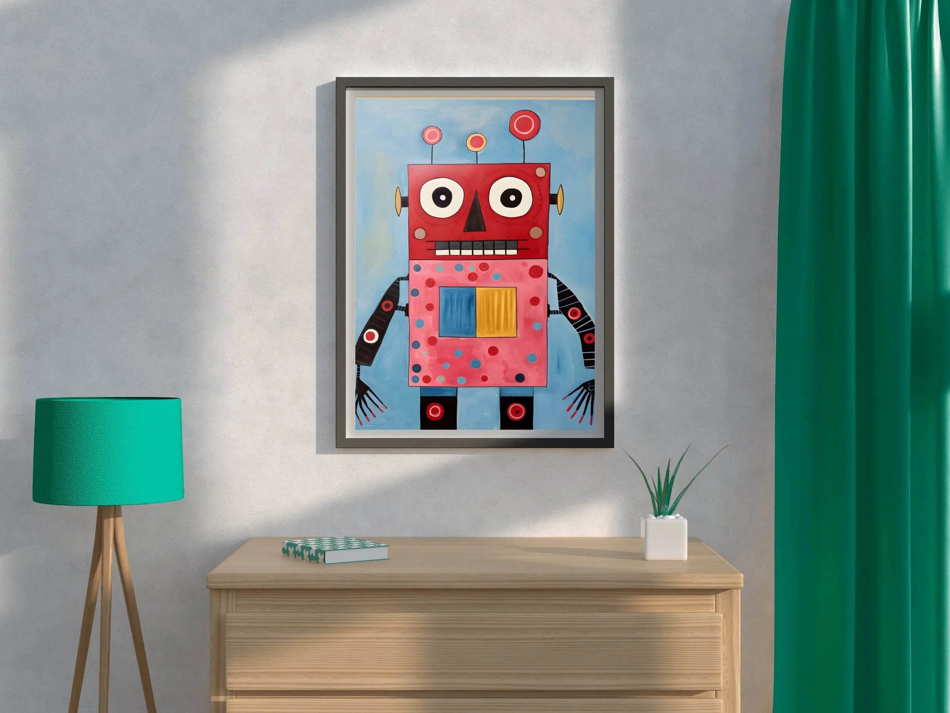 Painting of Red and Pink WaterColor Robot - beink online art store