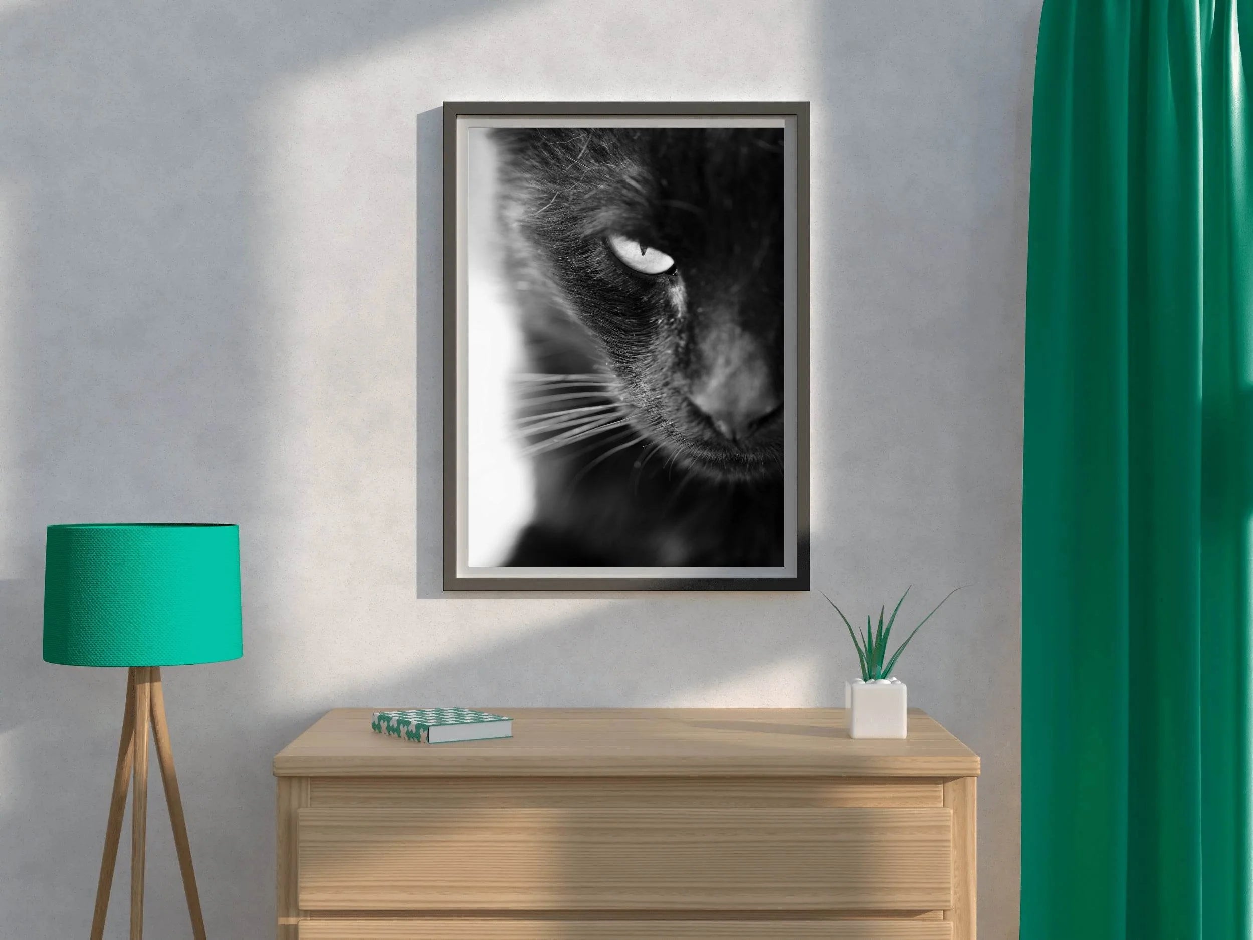 Static Eyes Cat Black & White Wall Art - beink online art store