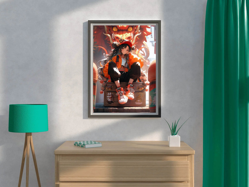 Anime Character with Dragon illustration Anime Wall Art - beink online art store