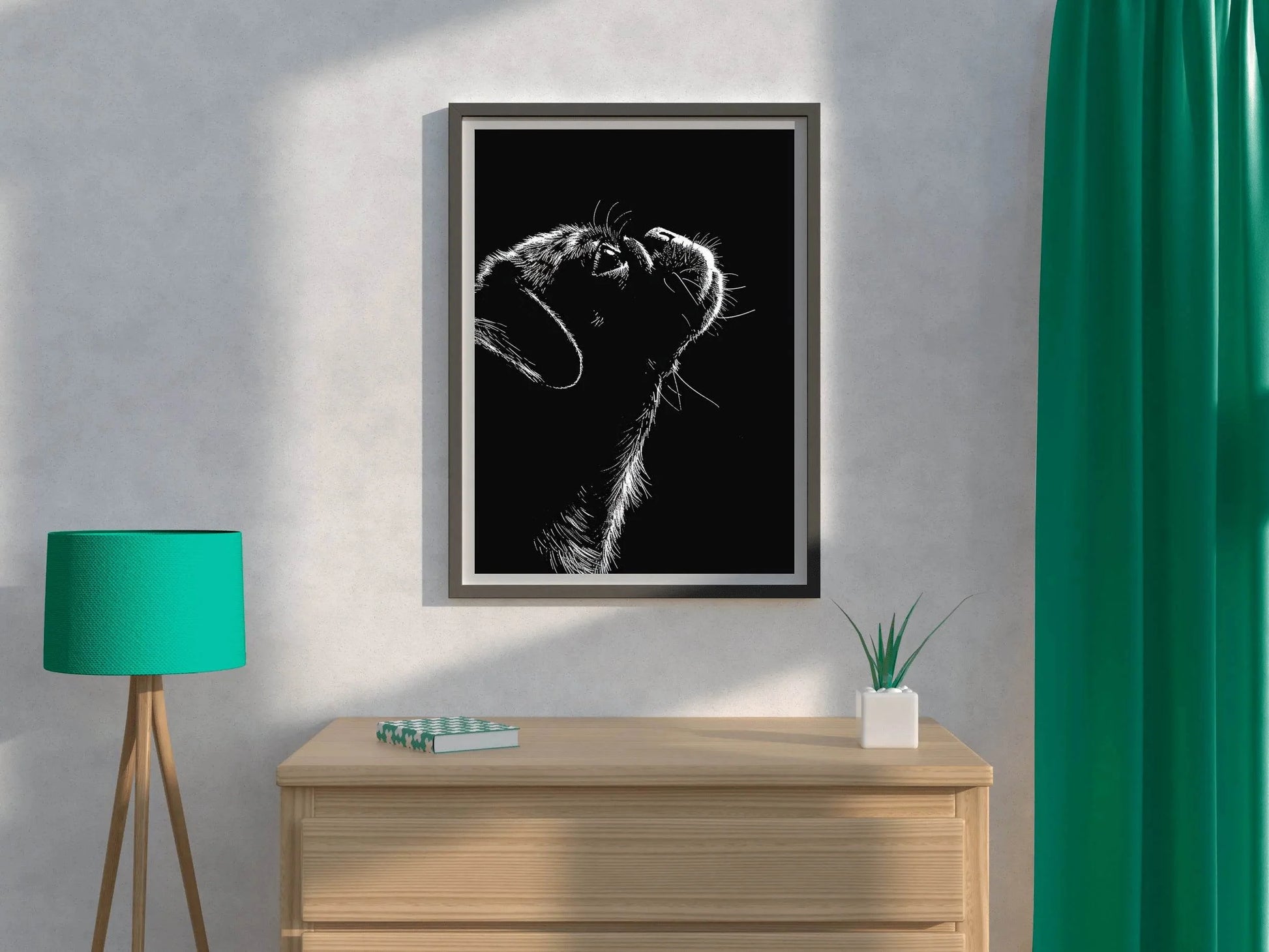 Drawing of Black & White Dog Wall Art - beink online art store