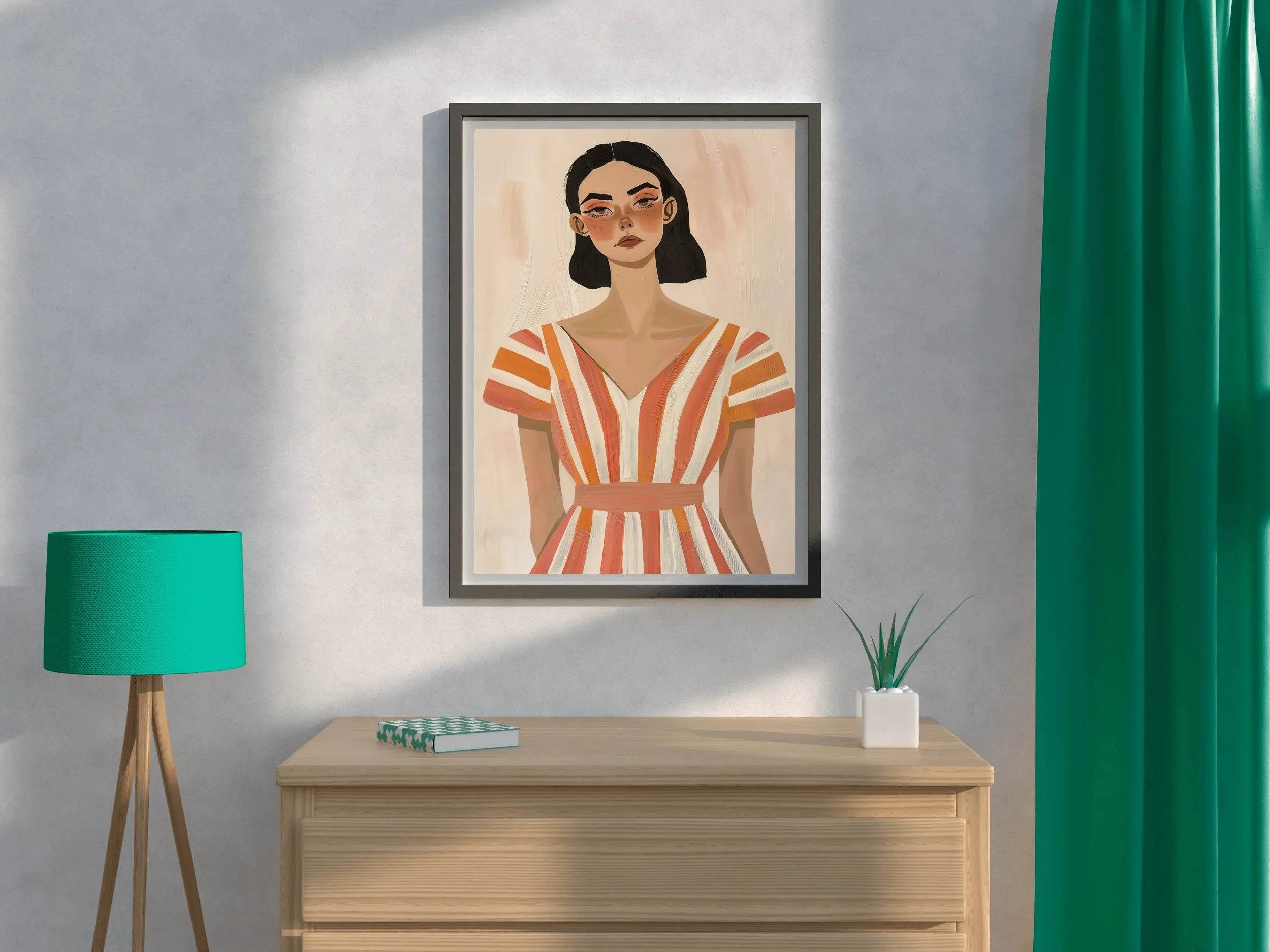 Women in Senset Stripes Dress - Bold Serenity Wall Art - beink online art store