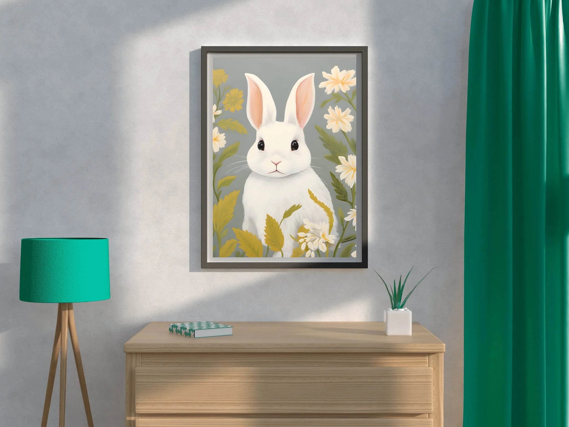 Shocked White Bunny Cartoon Painting - beink online art store