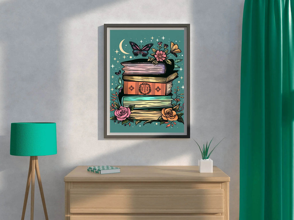 Stack of Books with a Full Moon in the Background Wall Art - beink online art store