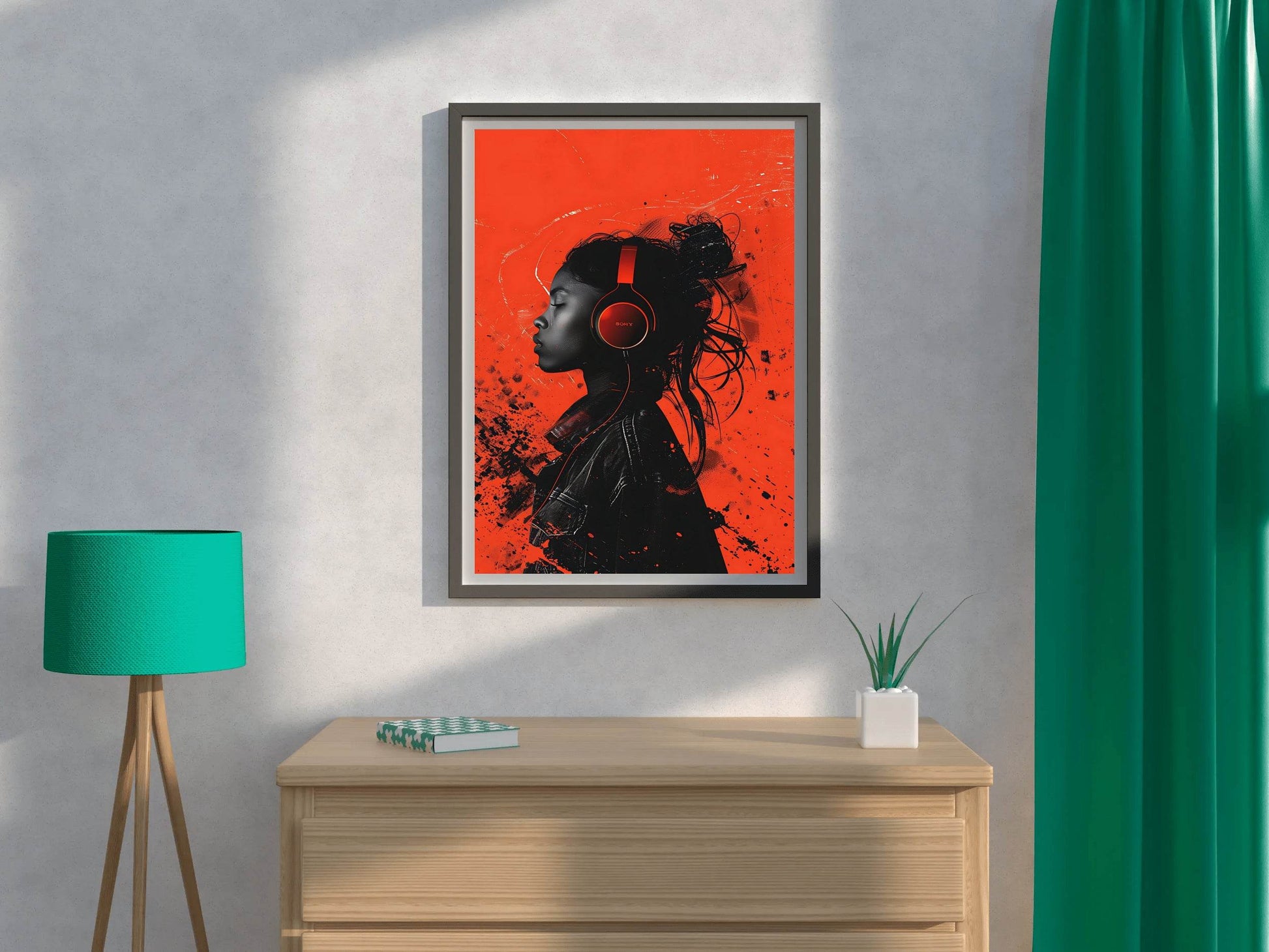 A Girl Listening To Music With Headphones Wall Art - beink online art store
