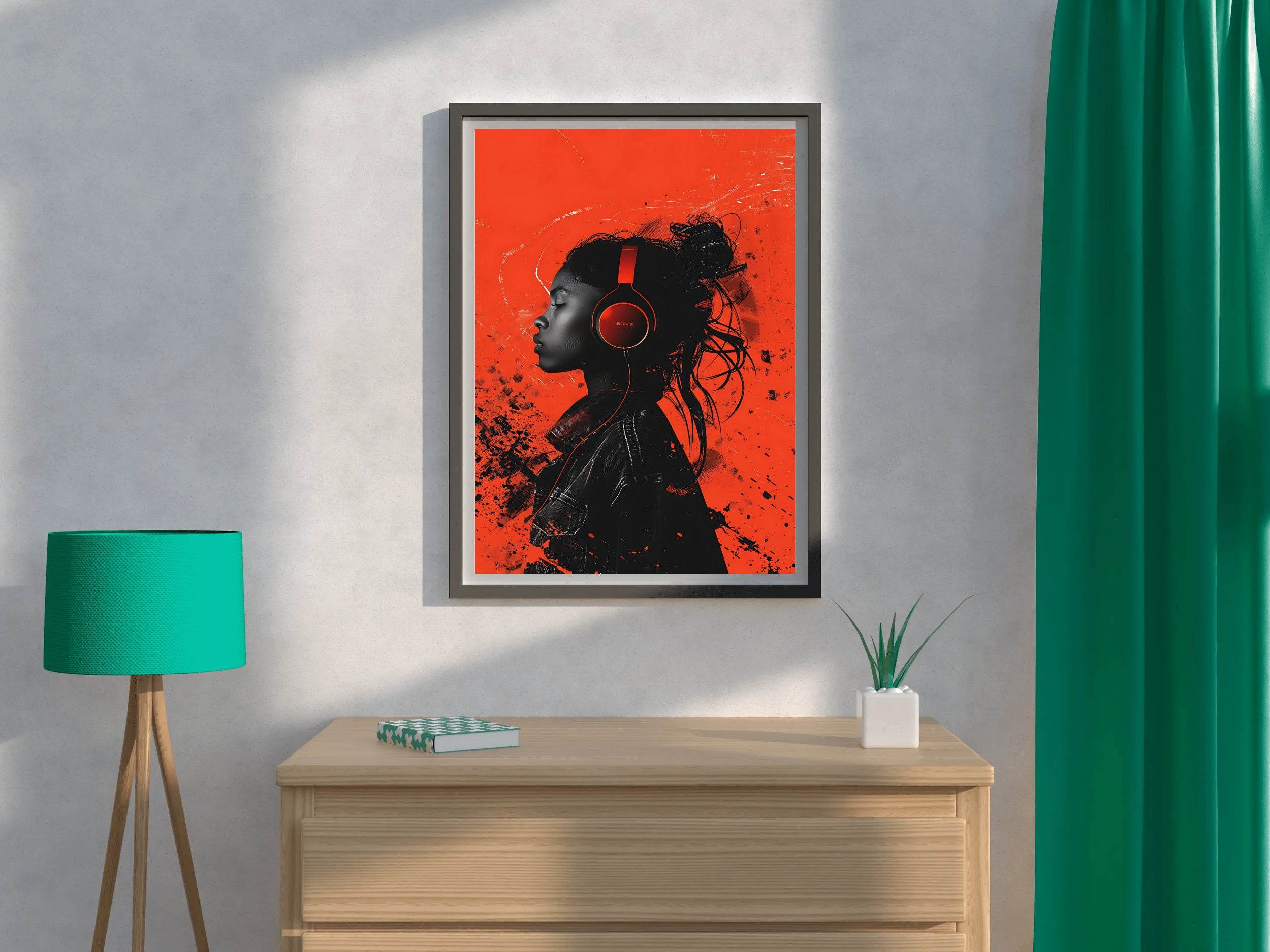 A Girl Listening To Music With Headphones Wall Art - beink online art store