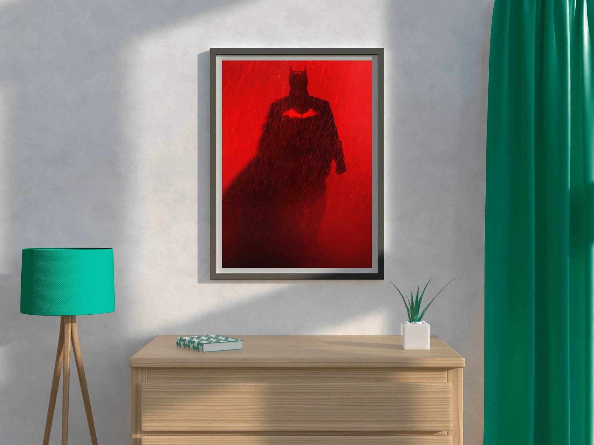 THE BATMAN with Red Background in the Rain Wall Art - beink online art store