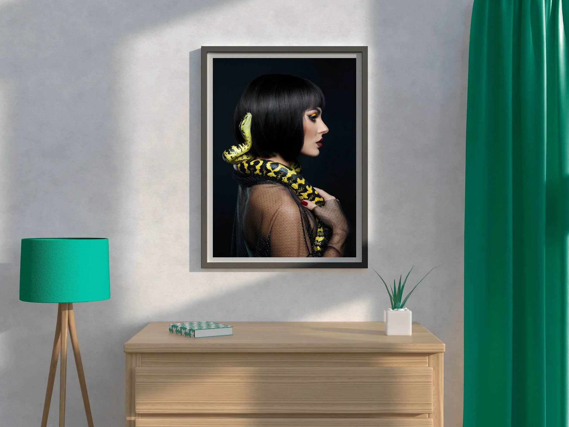 Yellow Python on Girl's Shoulder Wall Art - beink online art store