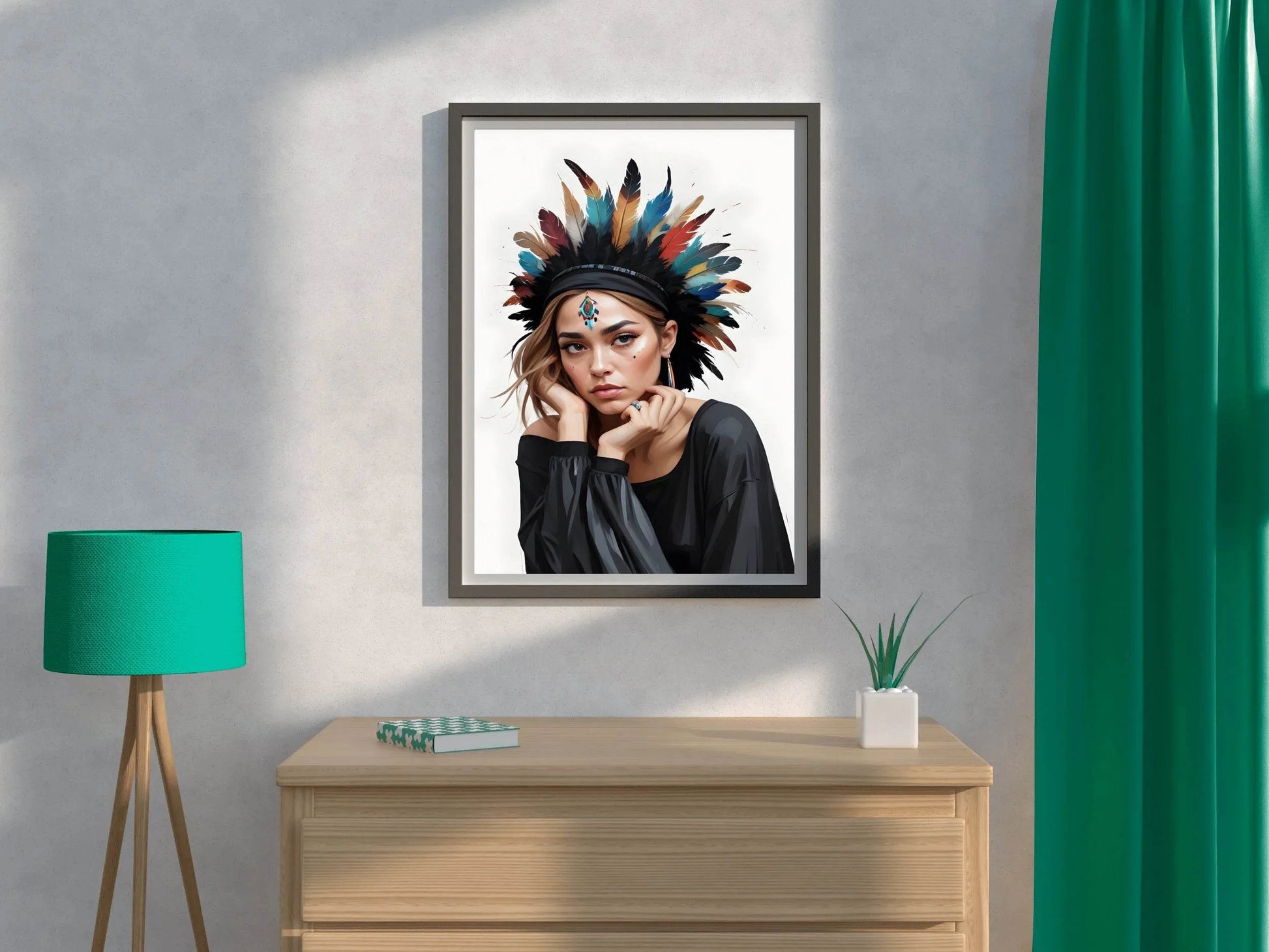 Lady with Brown Hair Feather Hat Wall Art - beink online art store