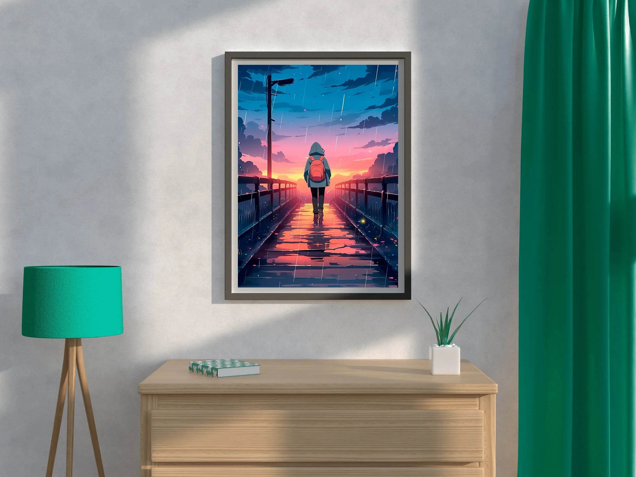 Anime Girl Walking In The Rain Wall Art - beink online art store
