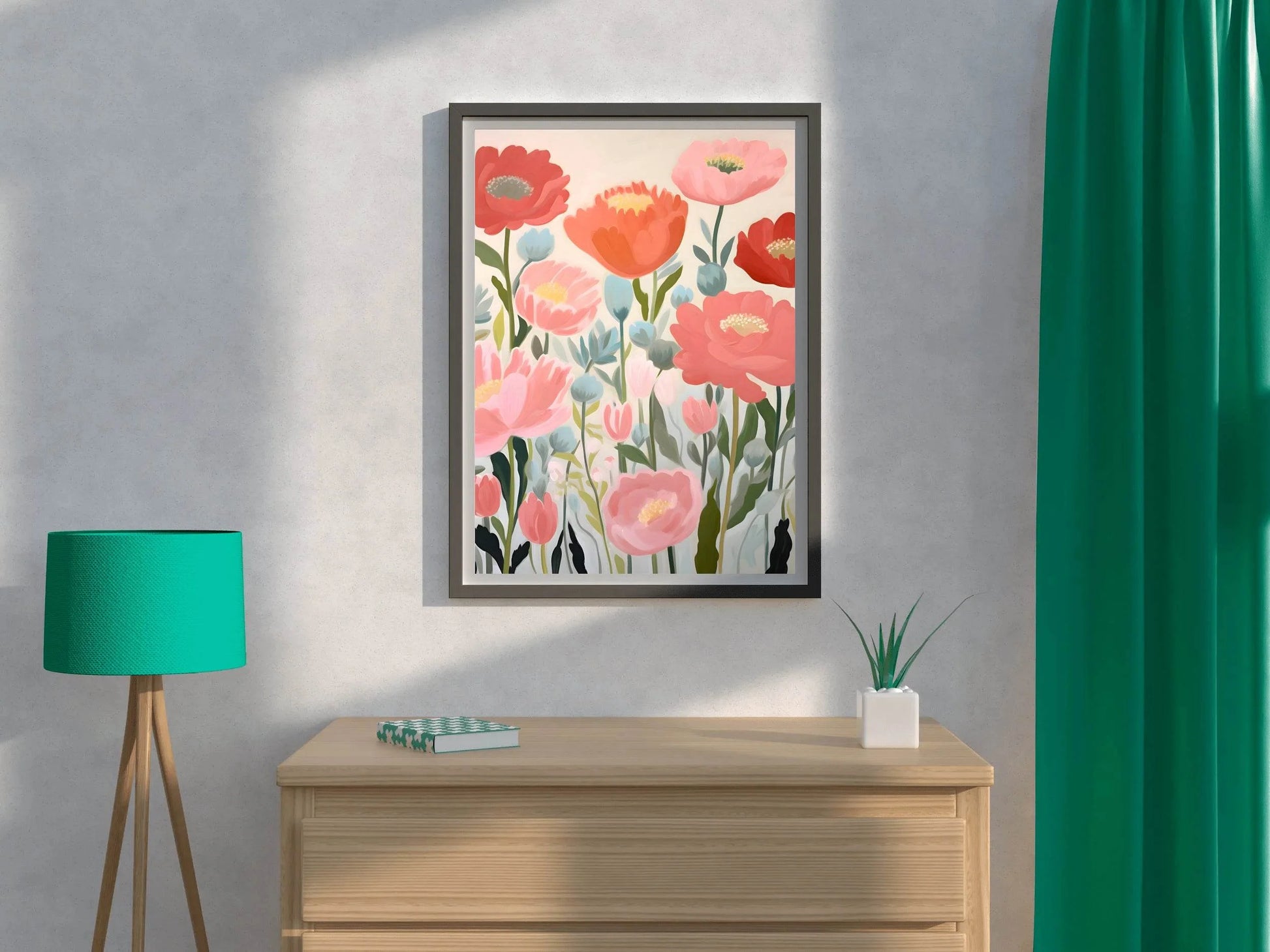 Watercolor Painting of Red and Pink Flowers - beink online art store