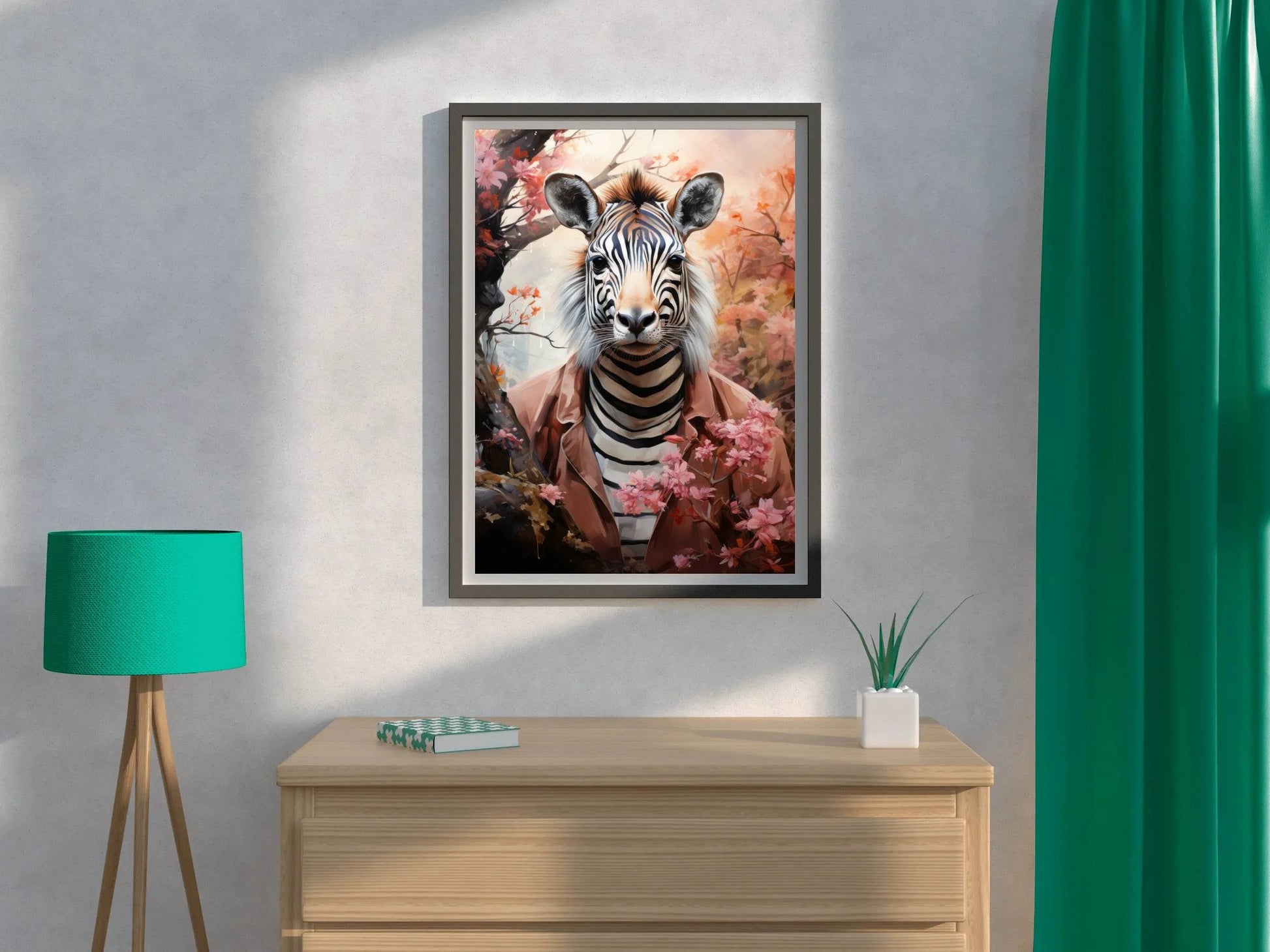 Watercolor Zebra with Flowers Animal Wall Art - beink online art store