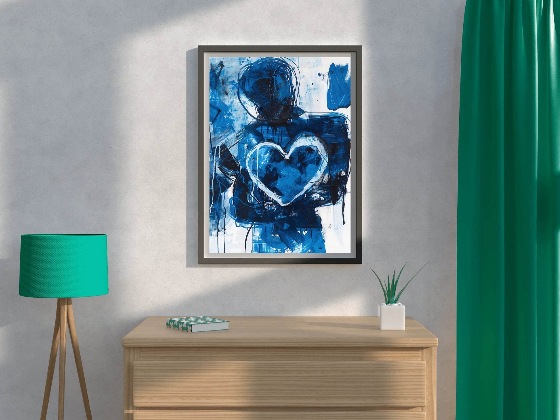 Blue Heart Painting With Oil Paint Wall Art - beink online art store