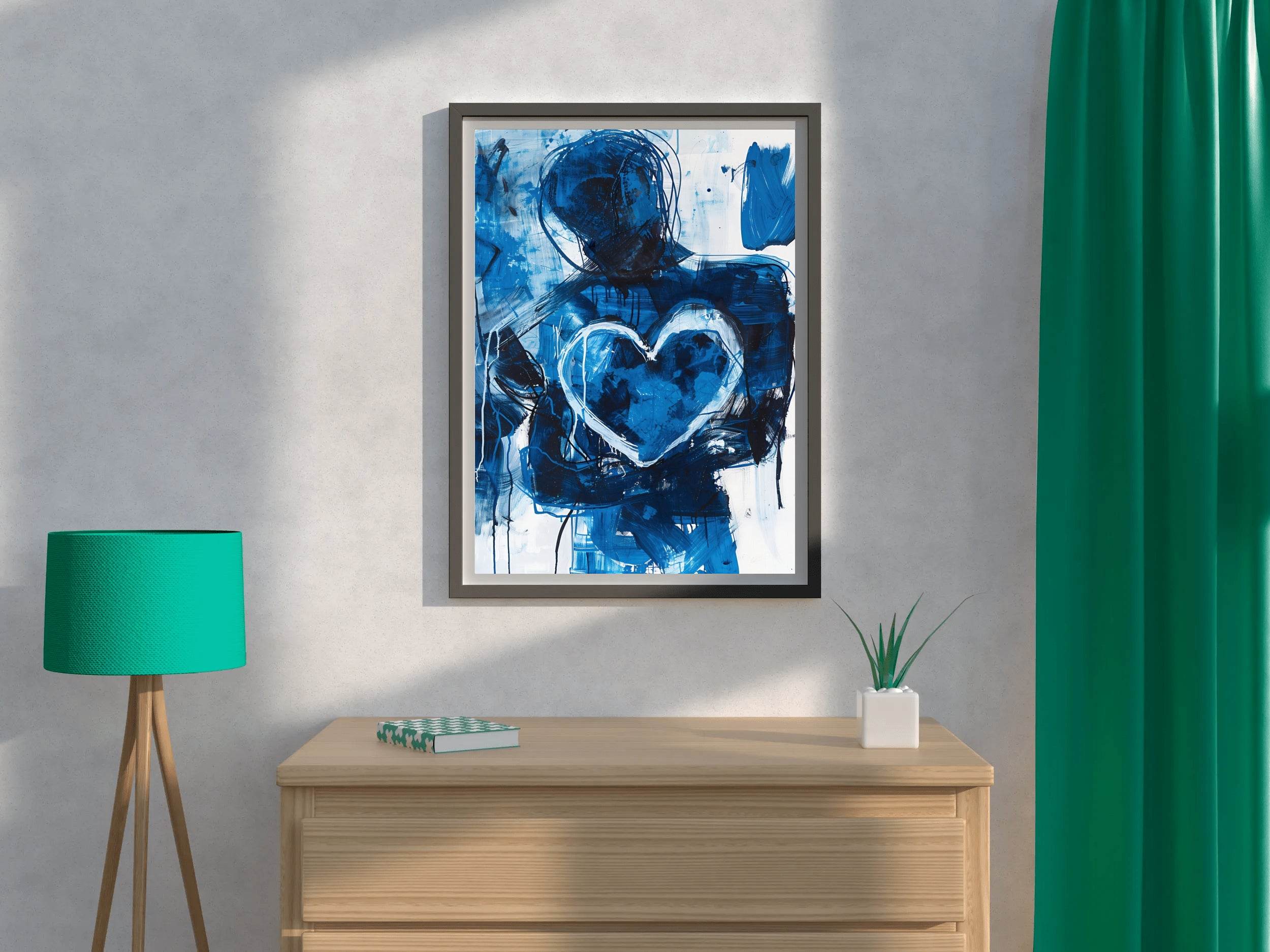 Blue Heart Painting With Oil Paint Wall Art - beink online art store