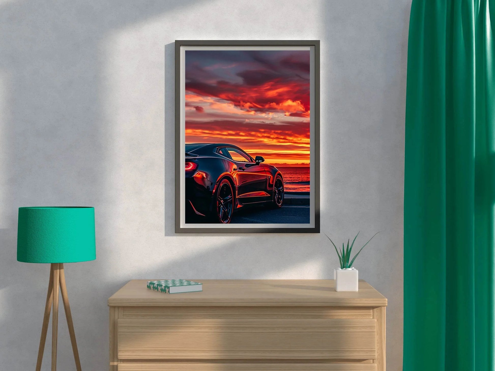 Black Camaro Sunset Wall Art - beink online art store