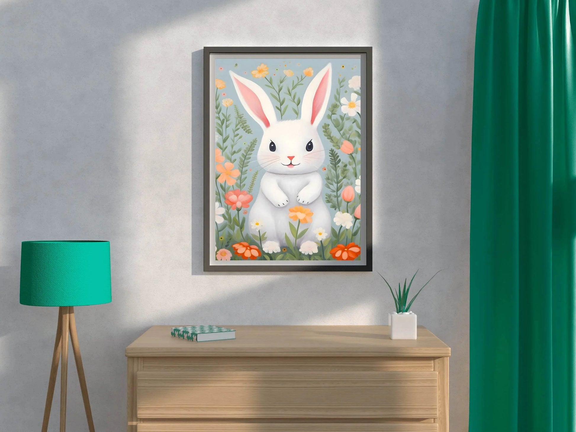 White Cartoonish Bunny Painting - beink online art store