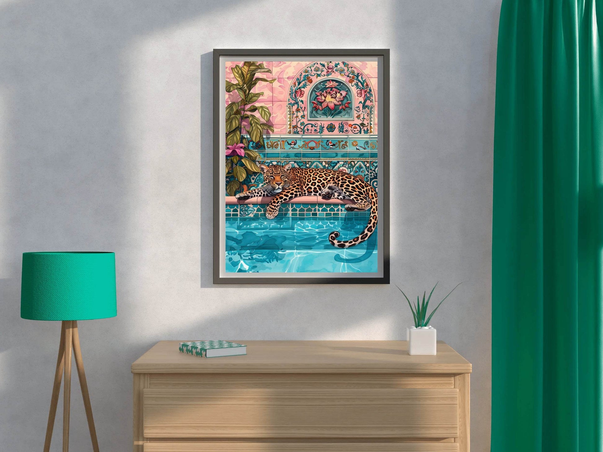 Painting of a Leopard Near Pool with Plants - beink online art store