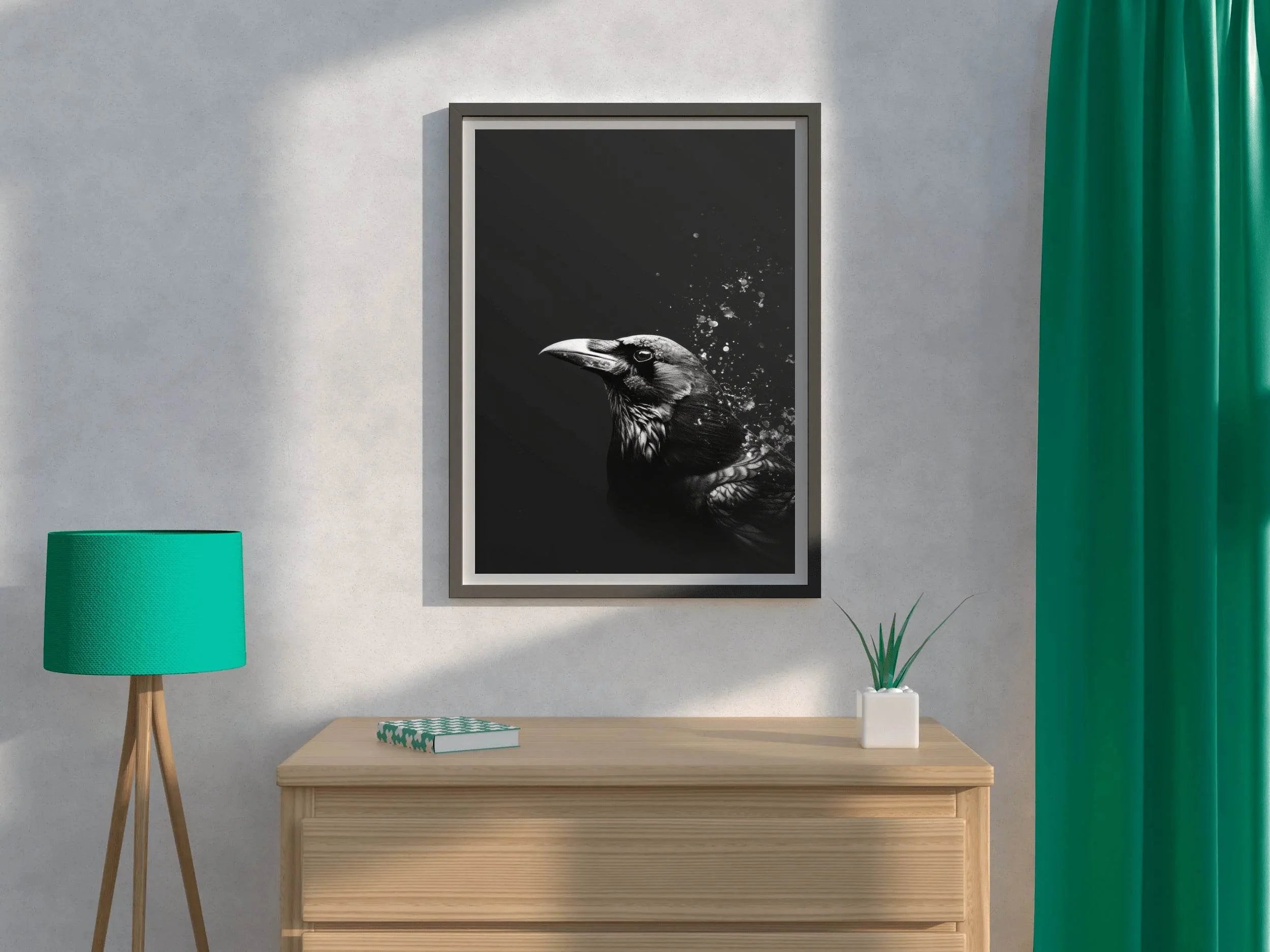 Common Raven Black and White Wall Art - beink online art store
