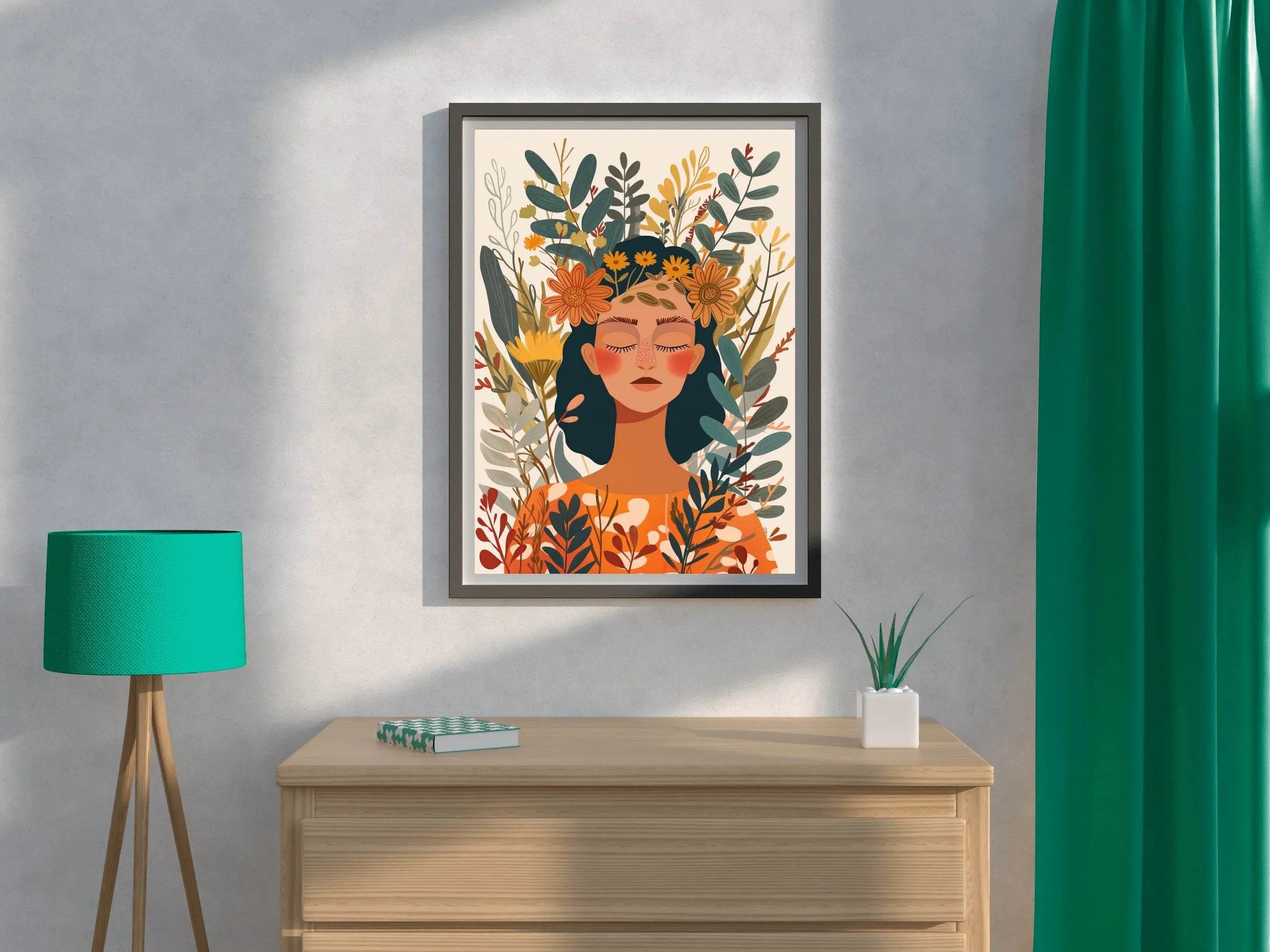 Woman with a Flower Crown on Her Head ArtWork - beink online art store