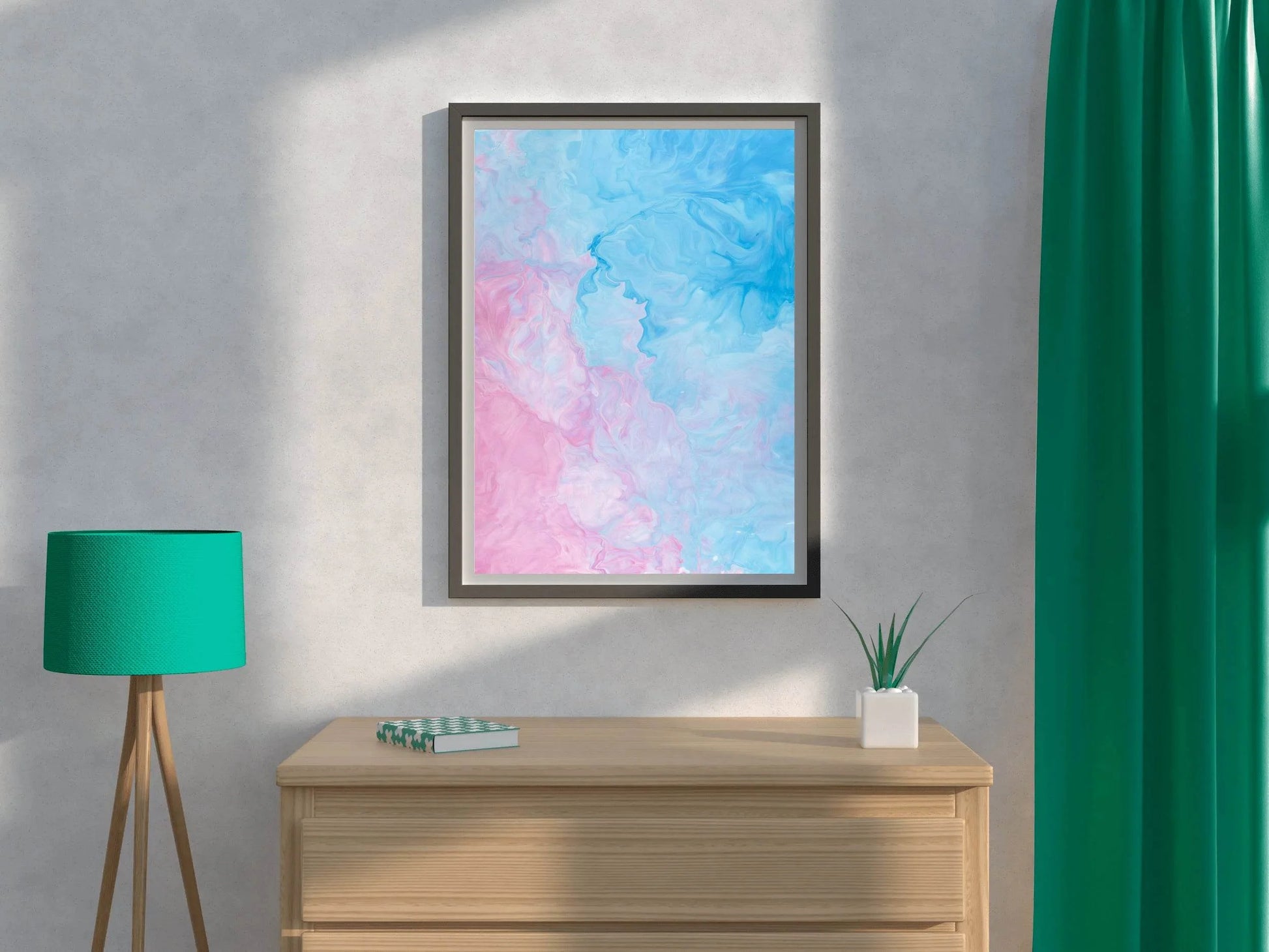 Aqua and Pink Water Paint Abstract Wall Art - beink online art store