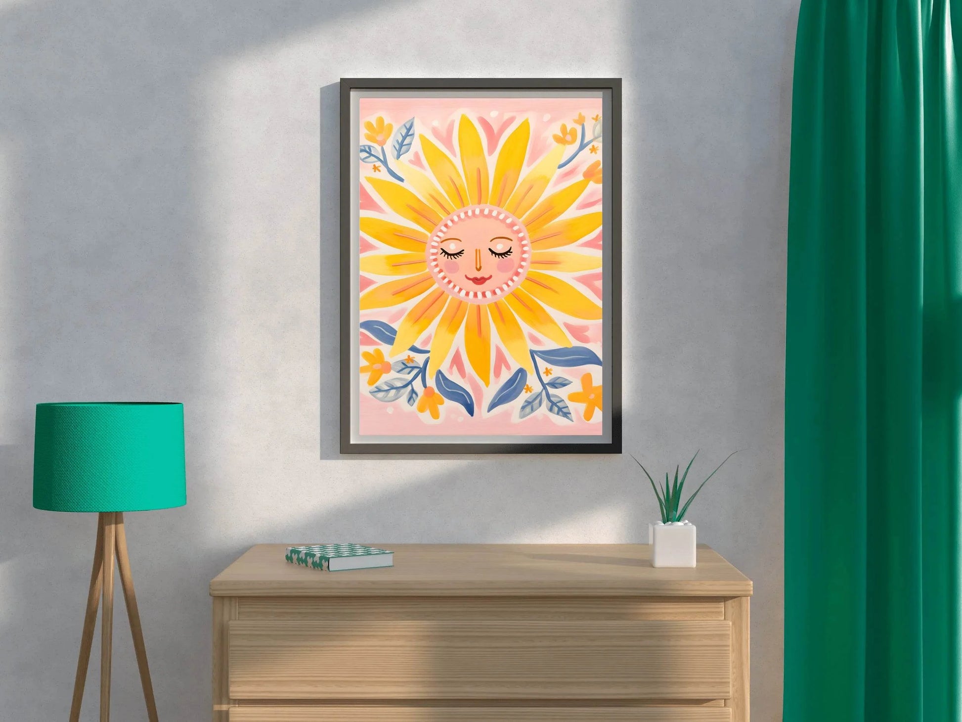 Watercolor Drawing of Sleeping Sunflower - beink online art store