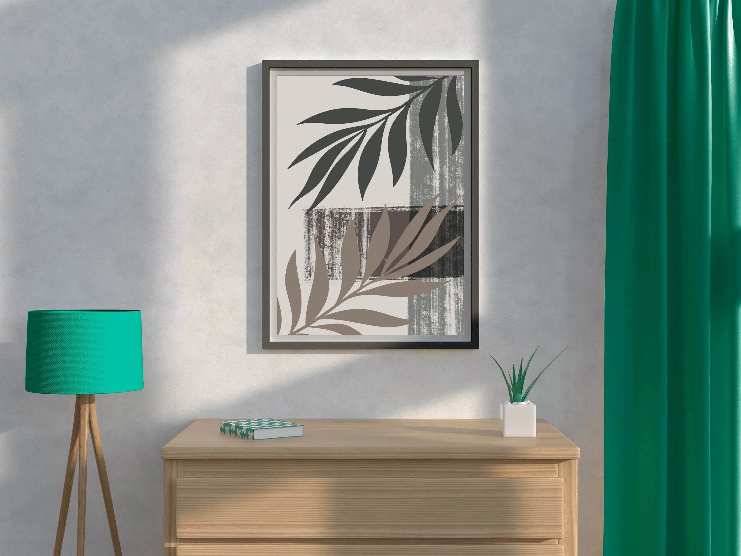 Minimalist Leaf Pattern with Grey Backround - beink online art store