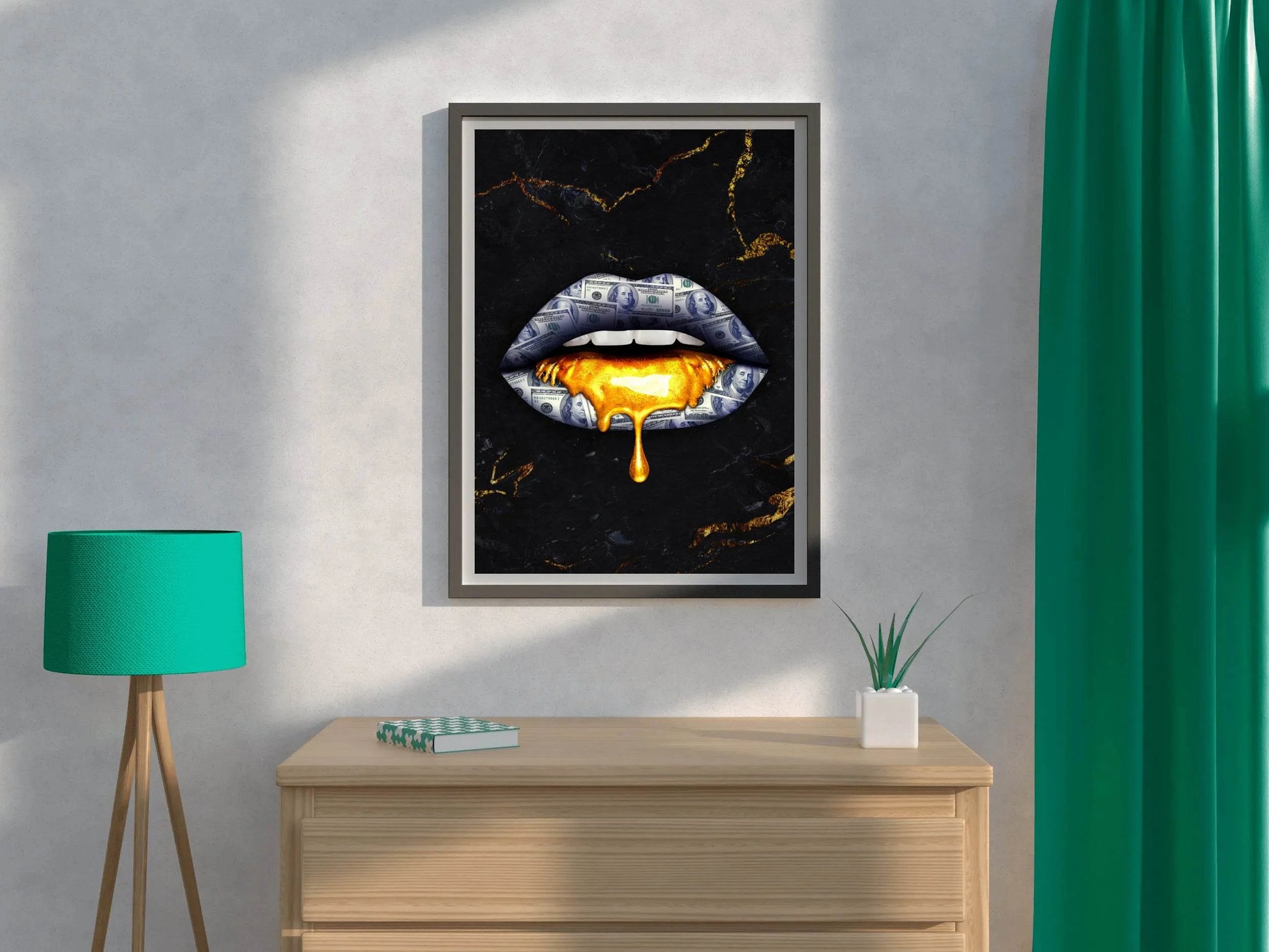Black Woman Lips With Money And Gold Wall Art - beink online art store