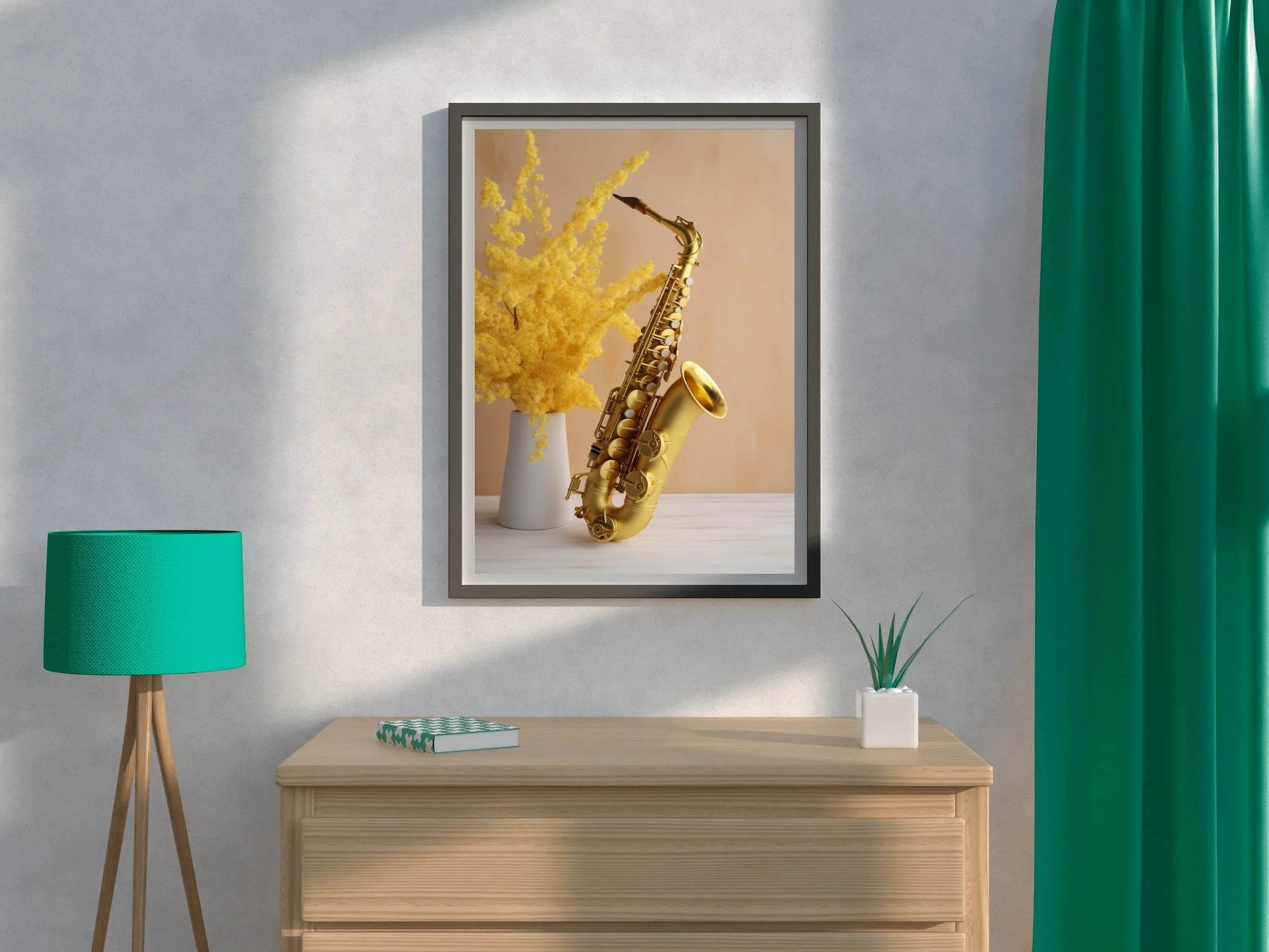 Golden Saxophone Next To Yellow Flowers Wall Art - beink online art store