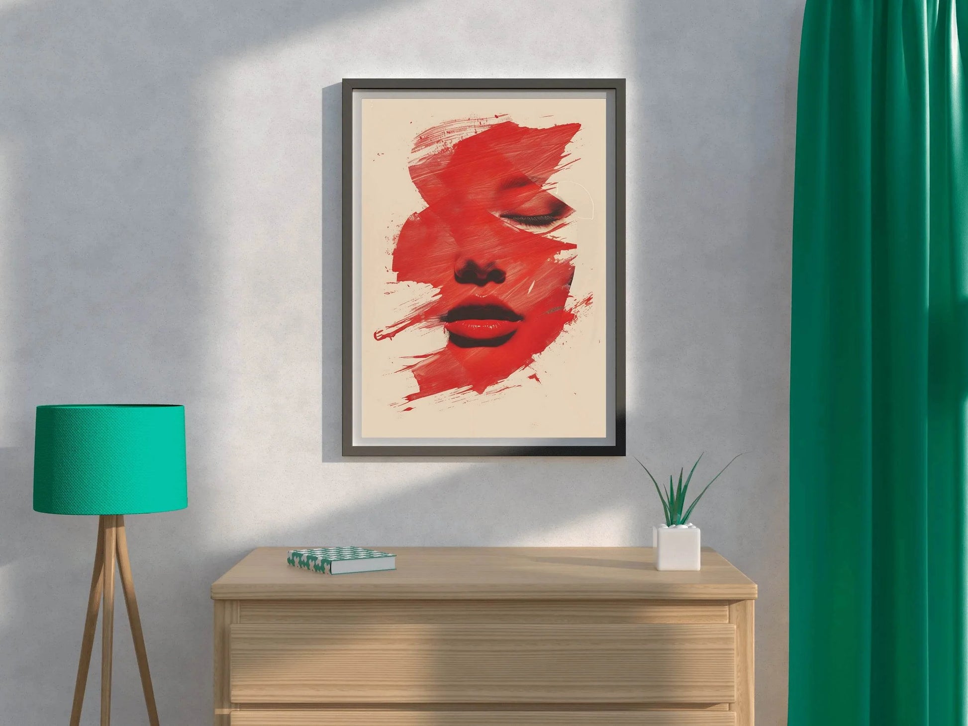 A Woman's Face In Red Wall Art - beink online art store