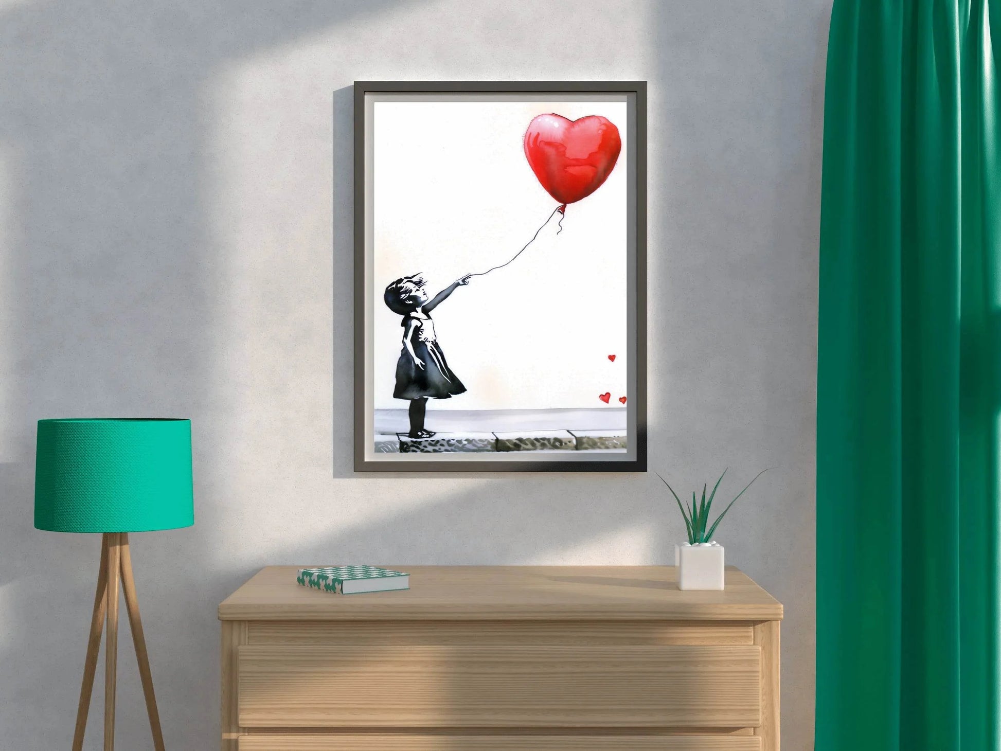 Girl Red Heart Shaped Balloon Wall Art - beink online art store