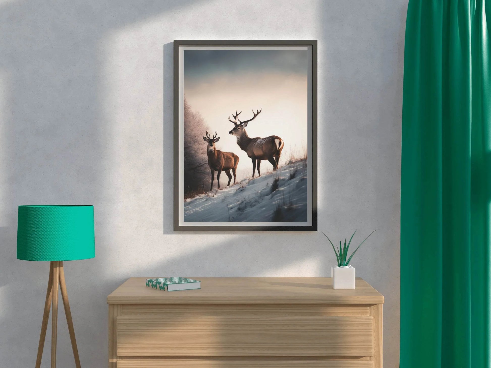 Pair of Red Deer Standing in Snow Wall Art - beink online art store